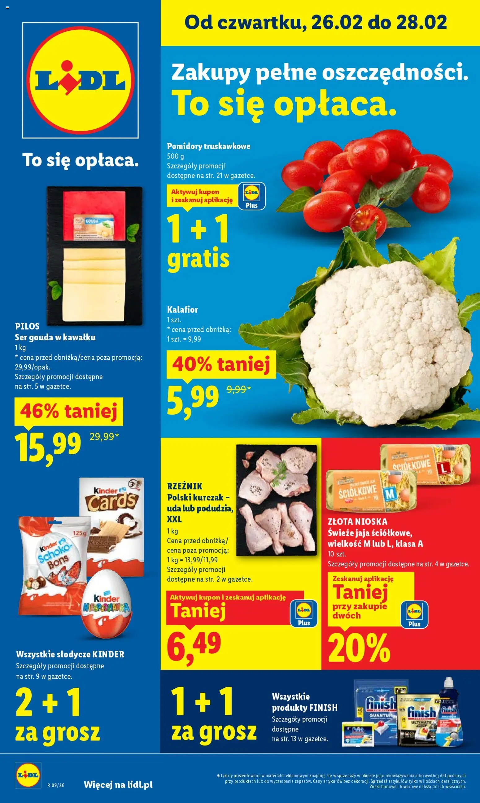 Lidl Polsko leták od 26.02.2026 | Strana: 1 | Produkty: Finish, Gouda, Kinder