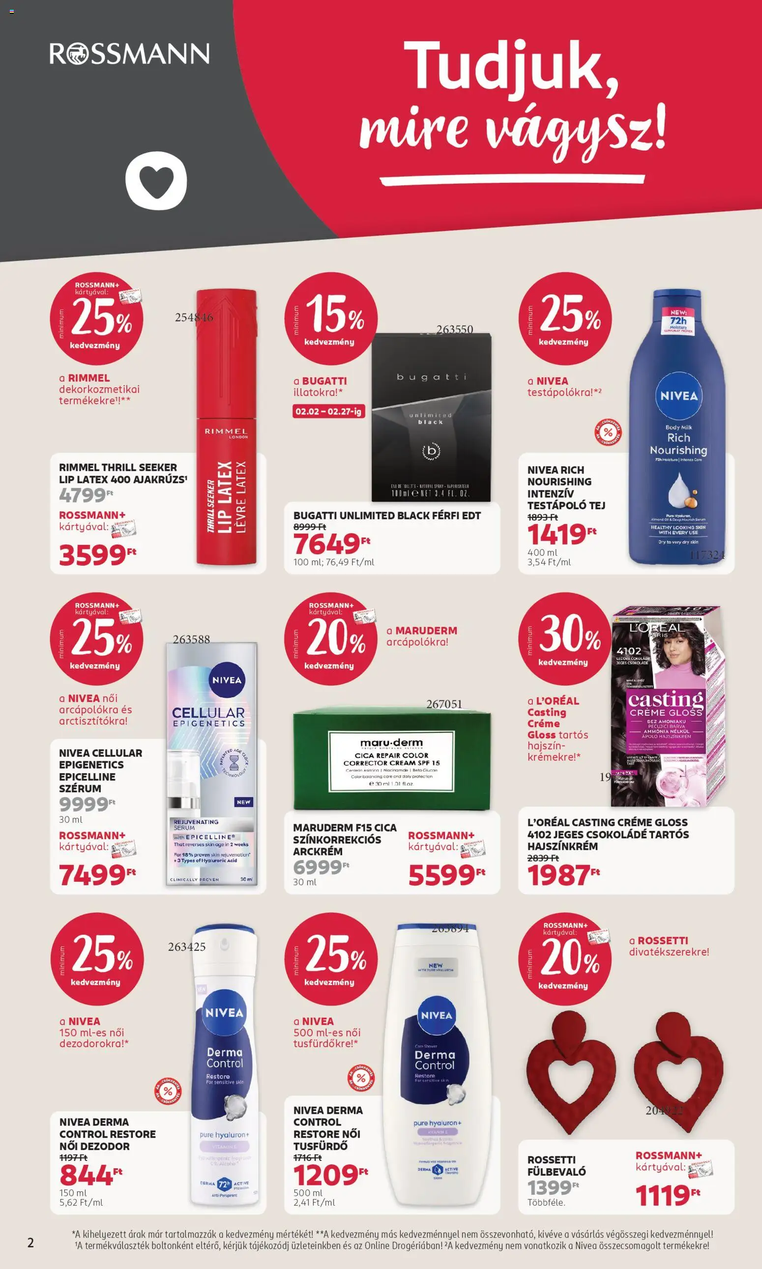 Rossmann akciós ujság - amely érvényes a következő dátumtól: 02.02.2026 | Oldal: 2 | Termékek: Arckrém, Ajakrúzs, Testápoló, Tusfürdő