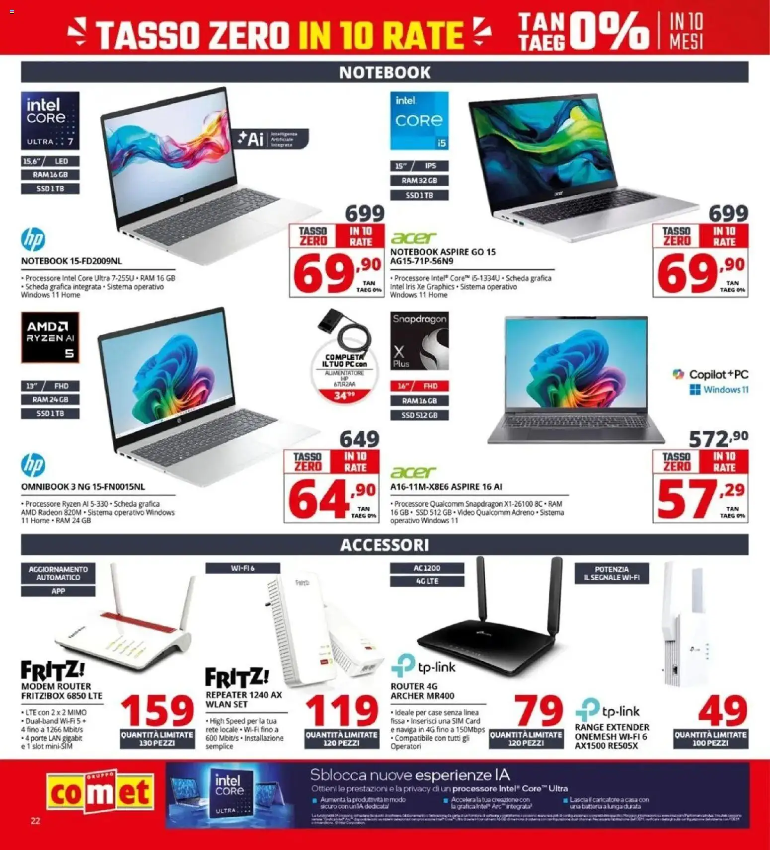 Volantino Comet del 09.04.2026 | Pagina: 22 | Prodotti: Router, Notebook, Range extender, PC
