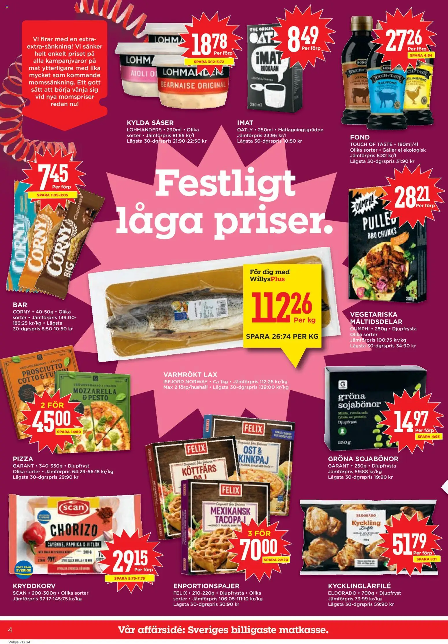 Willys reklamblad aktuell från 23.03.2026 | Sida: 4 | Produkter: Ost, Pizza, Pesto, Matlagningsgrädde