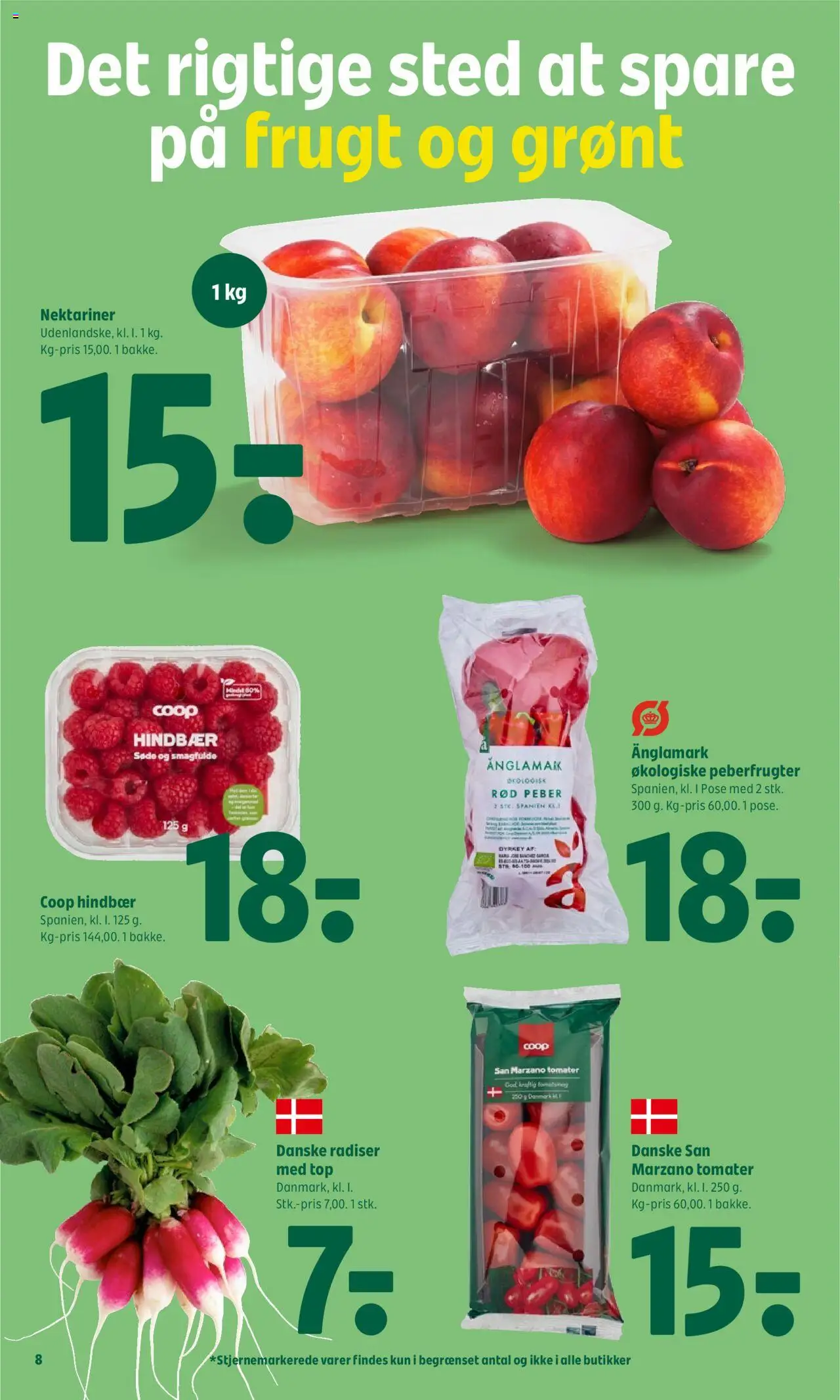 Coop 365 Tilbudsavis gyldig fra 19.06.2025 | Side: 8 | Produkter: Radiser, Tomater, Peber, Hindbær