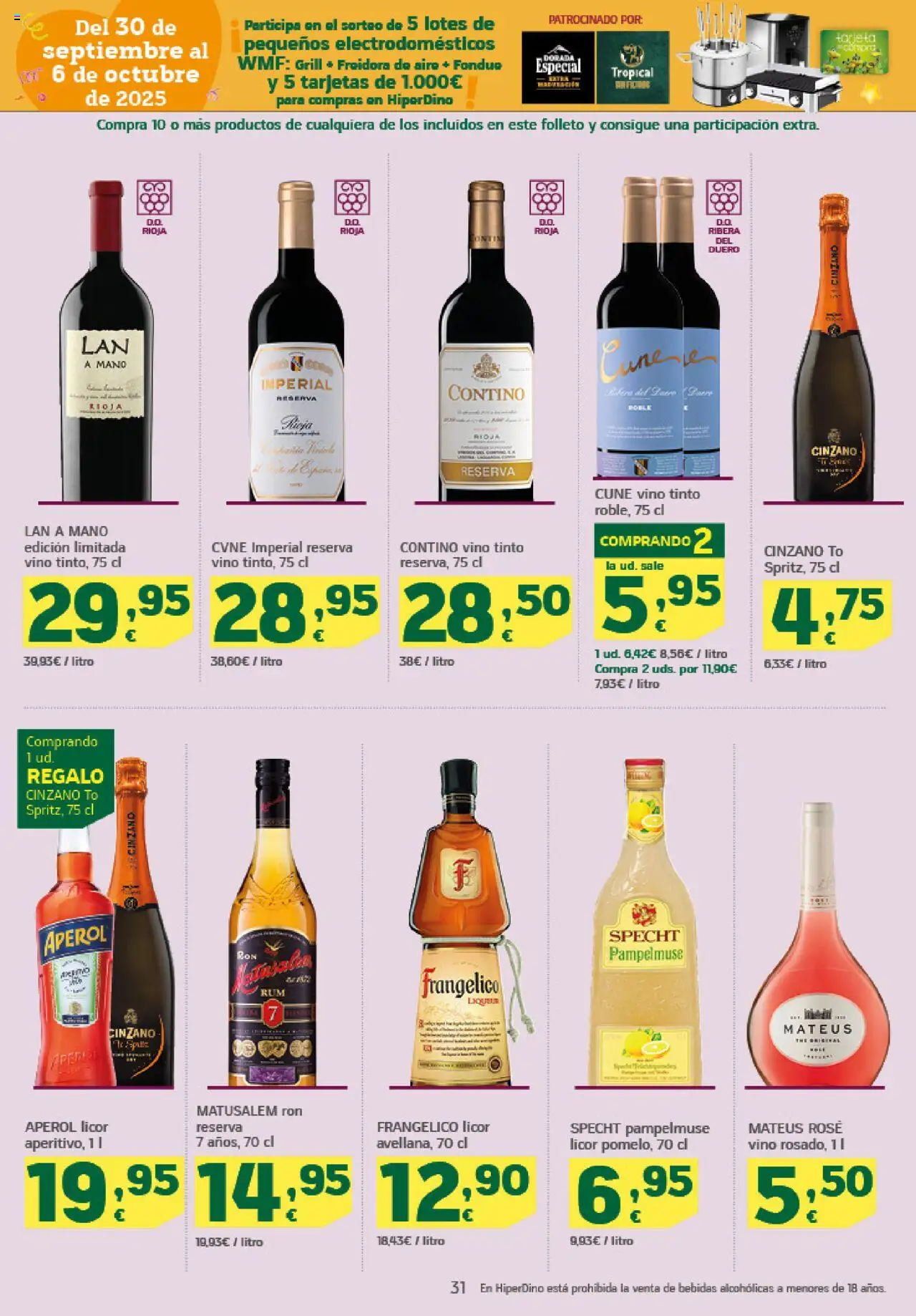 HiperDino folleto │ válido desde el 09.10.2025 | Página: 31 | Productos: Licor, Ron, Vino