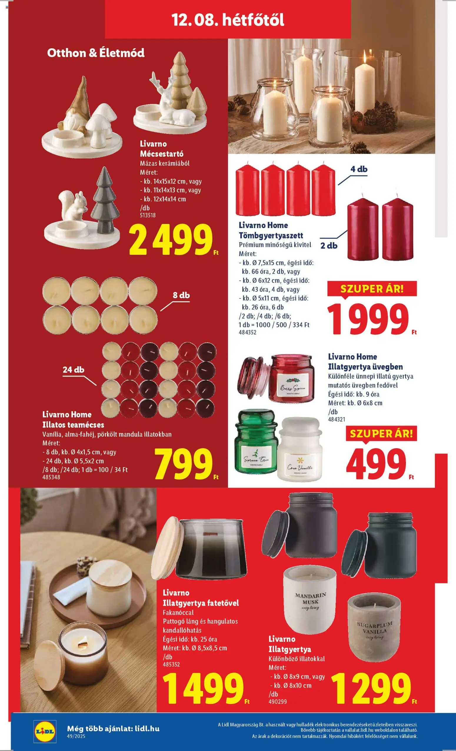 Lidl akciós ujság - amely érvényes a következő dátumtól: 04.12.2025 | Oldal: 48 | Termékek: Mandula, Gyertya, Mécsestartó, Mandarin