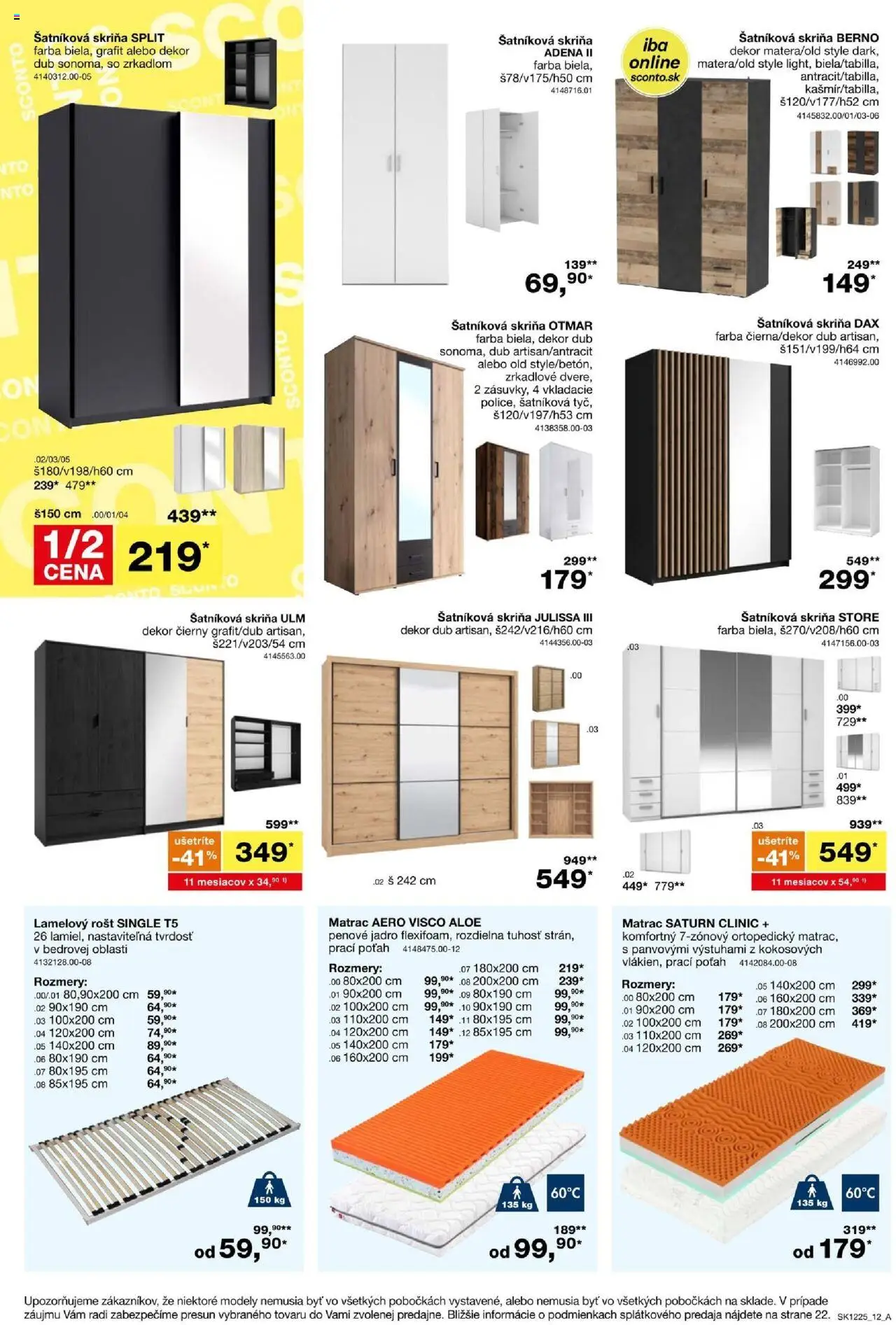 Nové Sconto nábytok akcie – leták je platný od 24.09.2025 | Strana: 12 | Produkty: Matrac, Šatníková skriňa, Skriňa