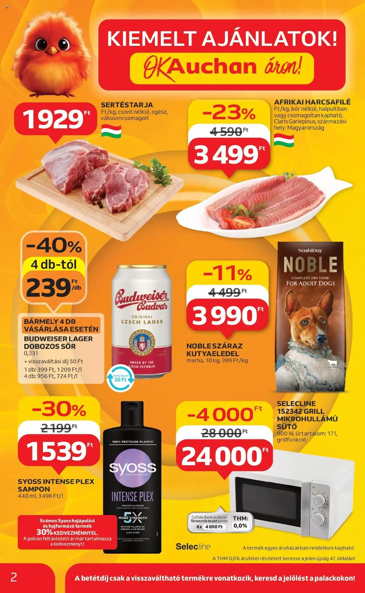 Auchan akciós ujság - amely érvényes a következő dátumtól: 07.08.2025 | Oldal: 2 | Termékek: Sertéstarja, Kutyaeledel, Hajformázó, Afrikai harcsafilé