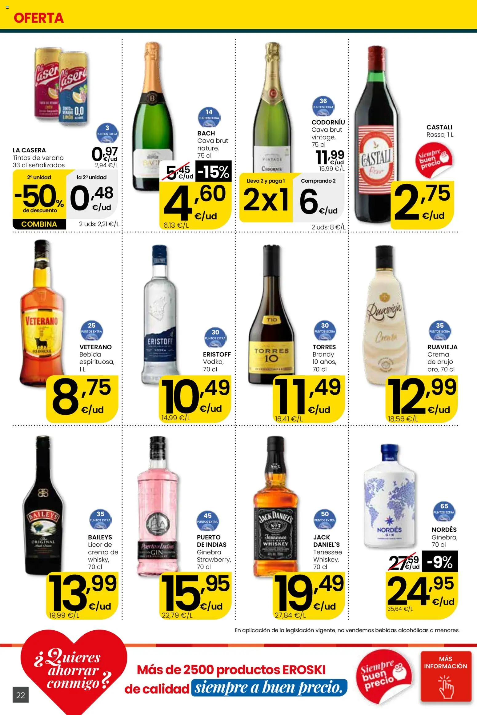 Eroski Quieres ahorrar conmigo Center │ válido desde el 16.04.2026 | Página: 22 | Productos: Licor, Ginebra, Crema, Μαύρο πιπέρι