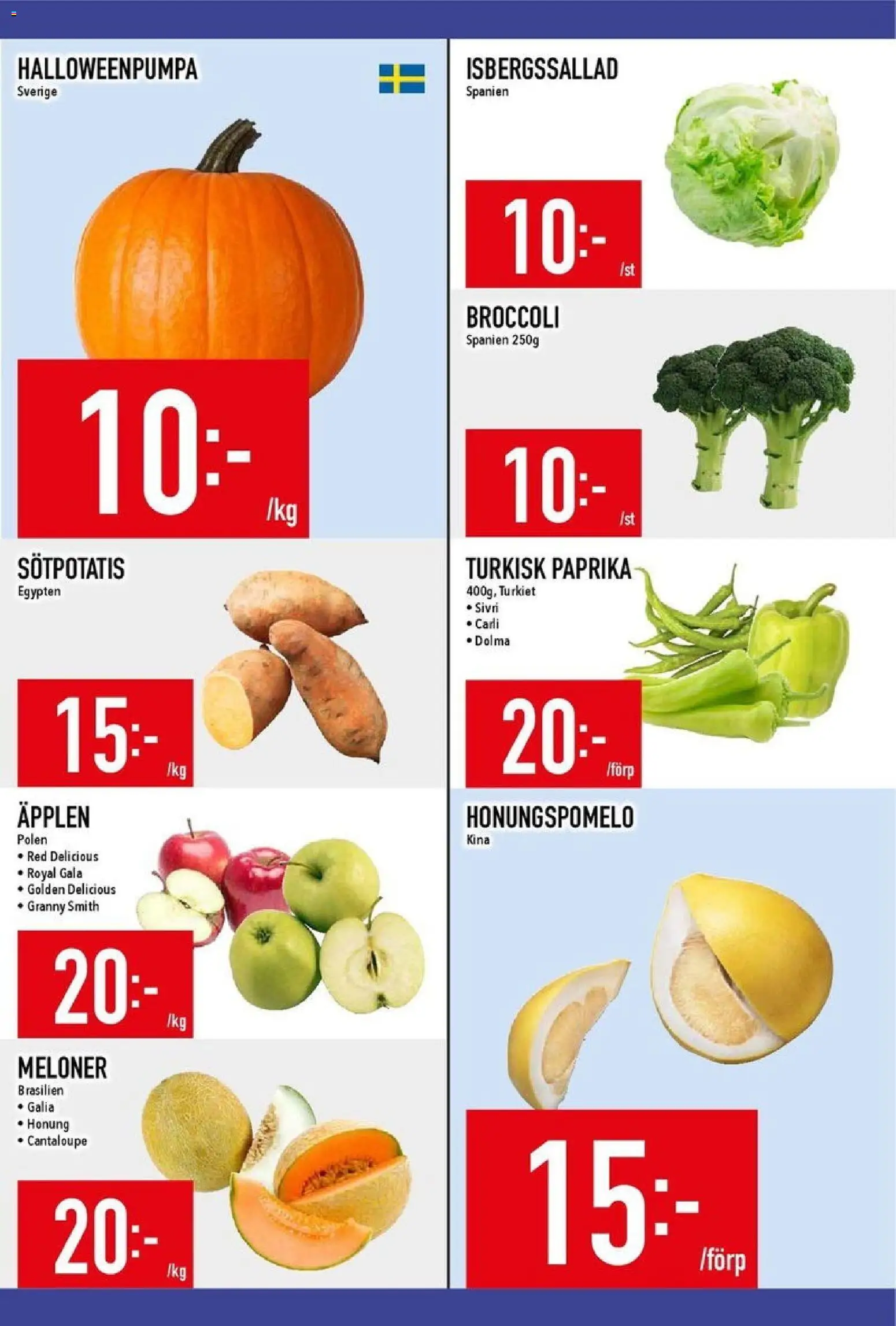Matdax reklamblad aktuell från 27.10.2025 | Sida: 13 | Produkter: Cantaloupe, Isbergssallad, Sötpotatis, Broccoli