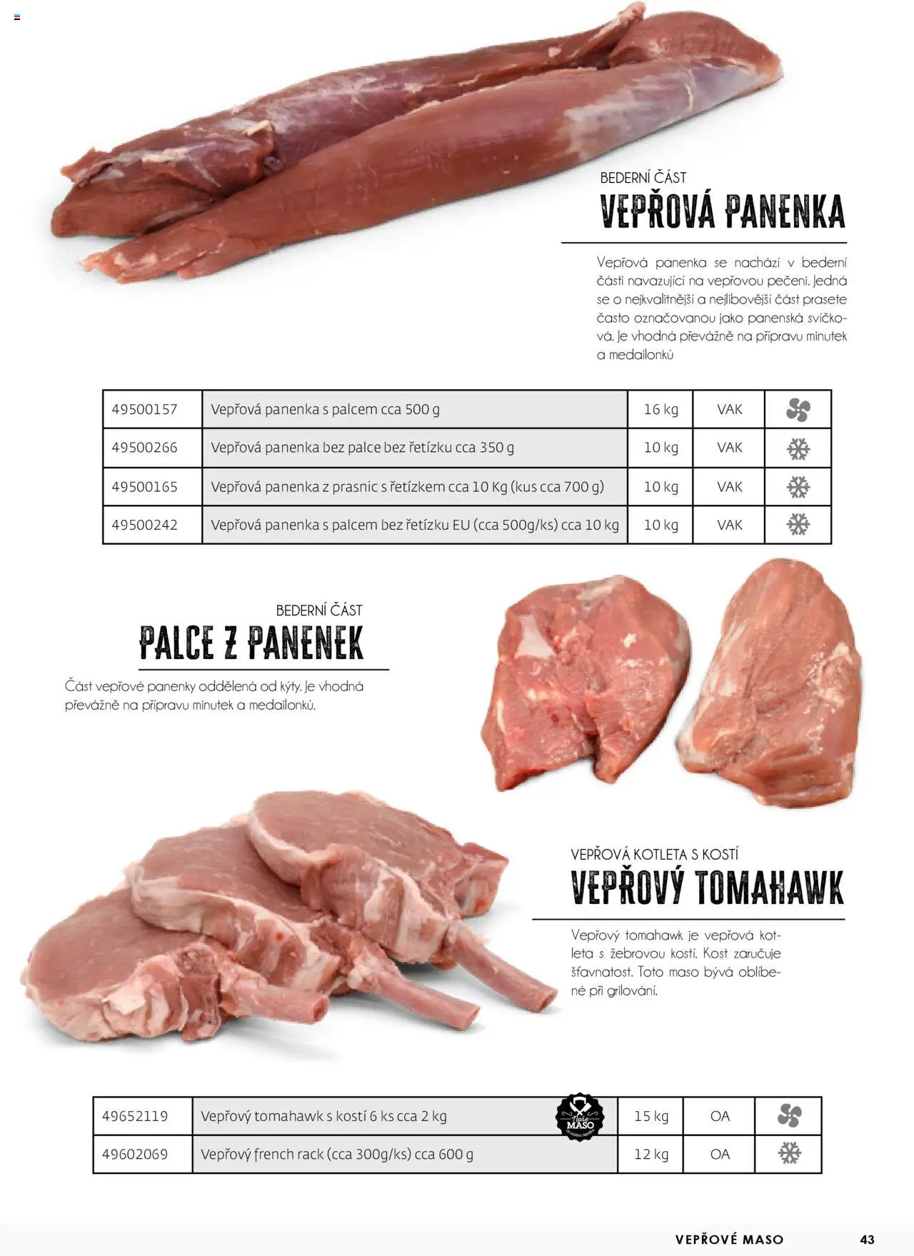 Jip katalalog - Maso 2025 od 01.01.2025 | Strana: 43 | Produkty: Panenka, Vepřové maso, Vepřová kotleta, Maso
