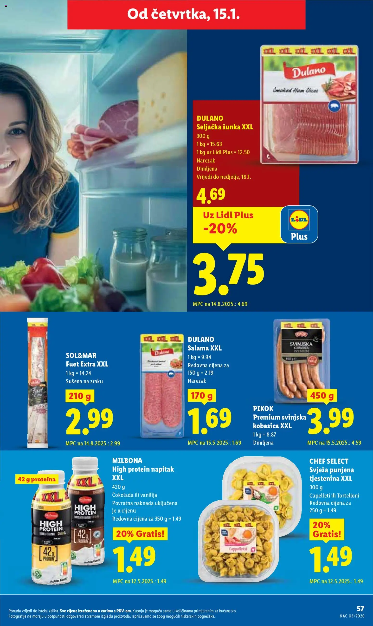 Lidl katalog | vrijedi od 12.01.2026 | Stranica: 57 | Proizvodi: Čokolada, Salama, Šunka, Tjestenina