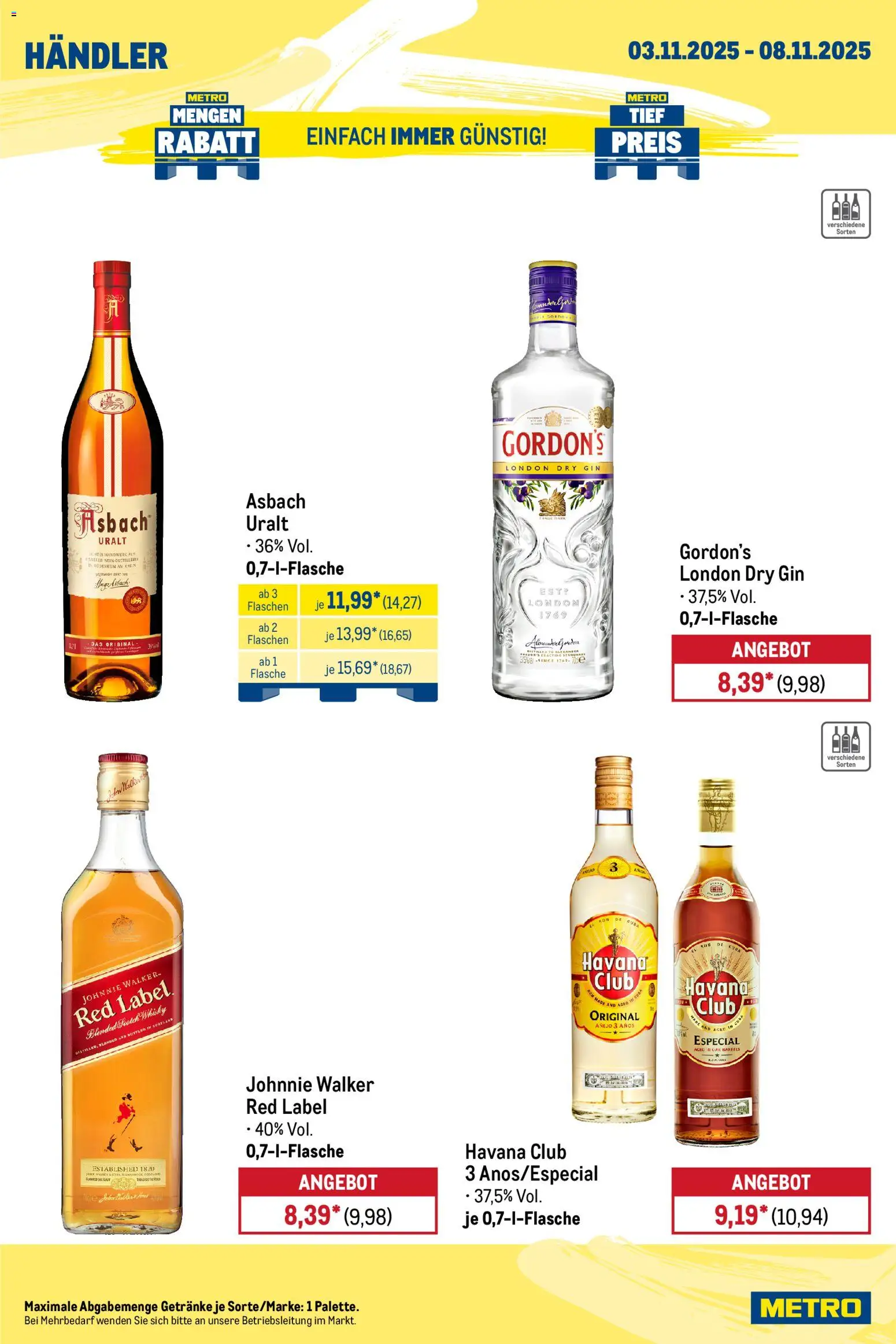 Metro Wochen-Angebote Händler – gültig ab 03.11.2025 | Seite: 6 | Produkte: Havana club, Whisky, Gin, Asbach