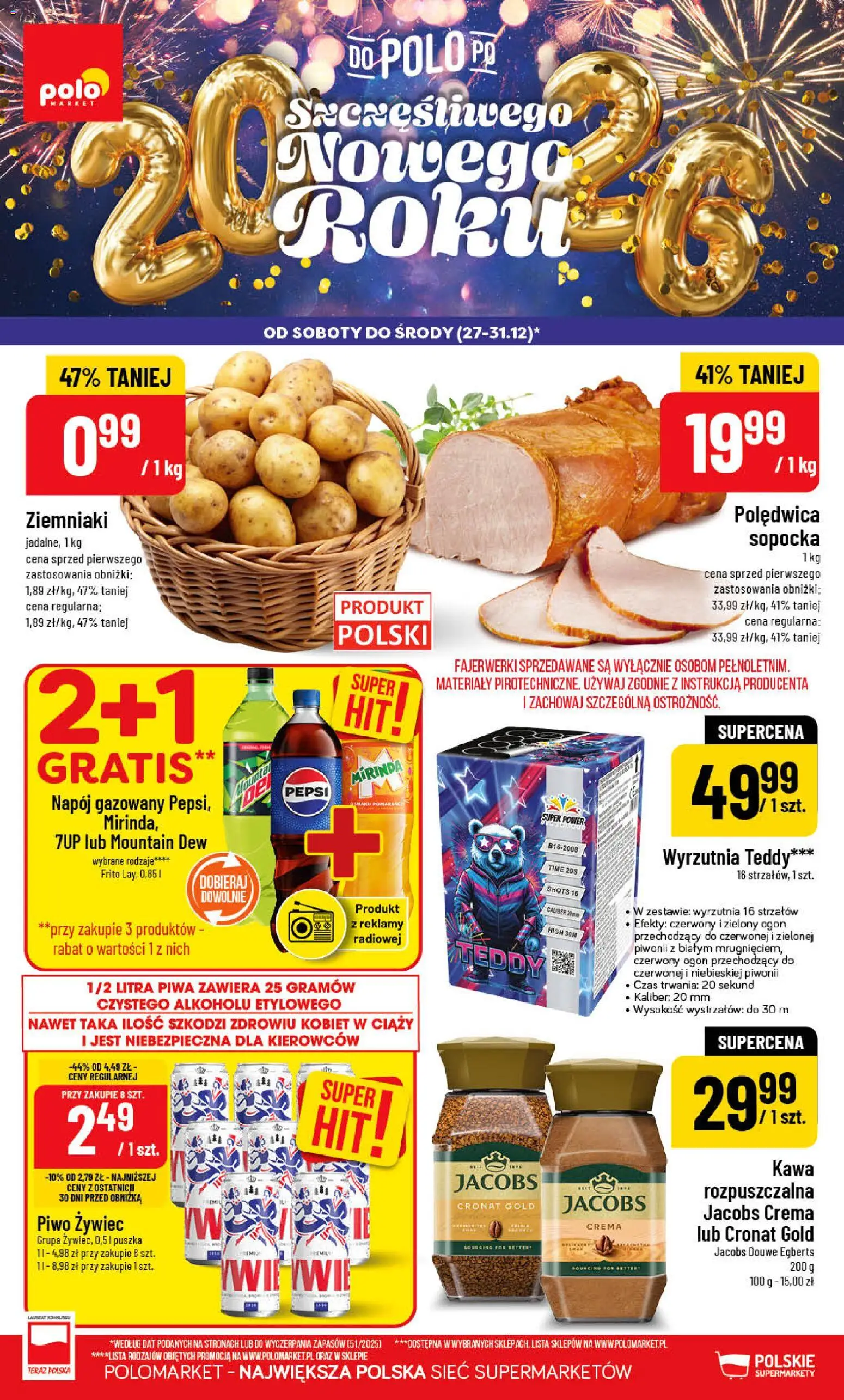 POLOmarket Gazetka od 27.12.2025 | Strona: 1 | Produkty: Wyrzutnia, Kawa, Piwo, Ziemniaki