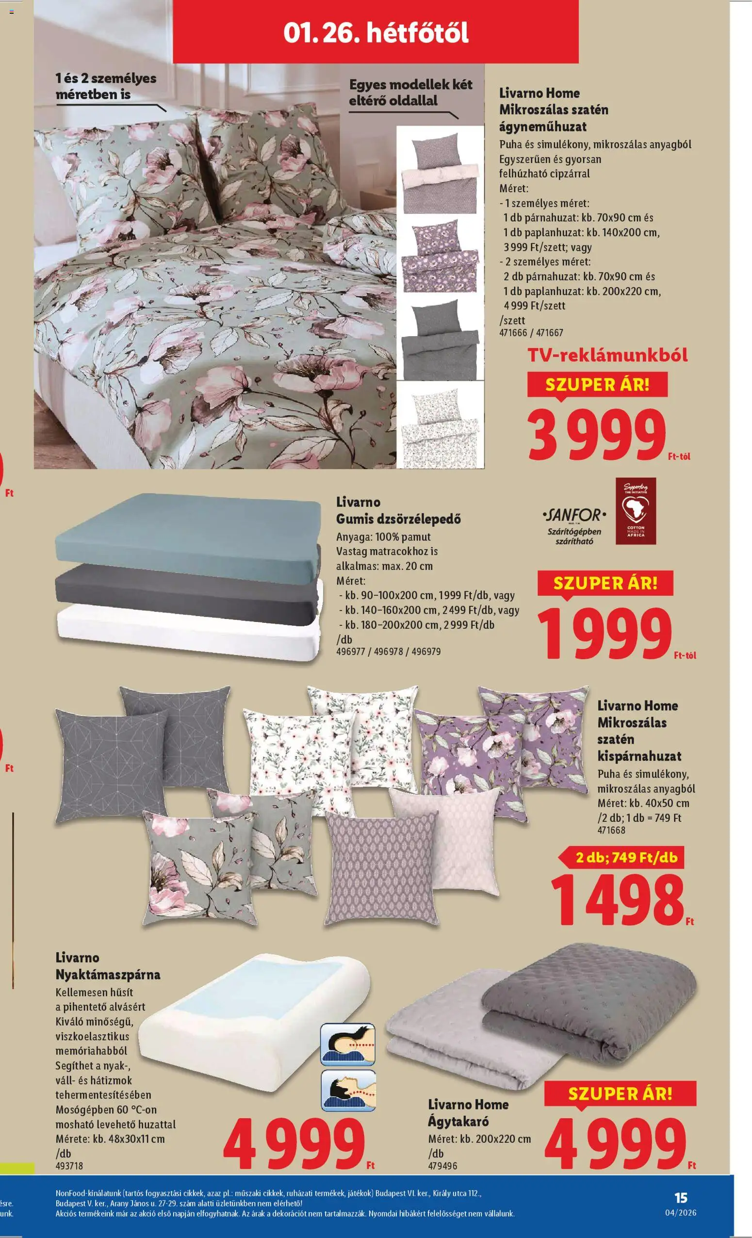 Lidl akciós ujság - amely érvényes a következő dátumtól: 22.01.2026 | Oldal: 15 | Termékek: Párnahuzat, Játékok, Ágyneműhuzat, Ágytakaró