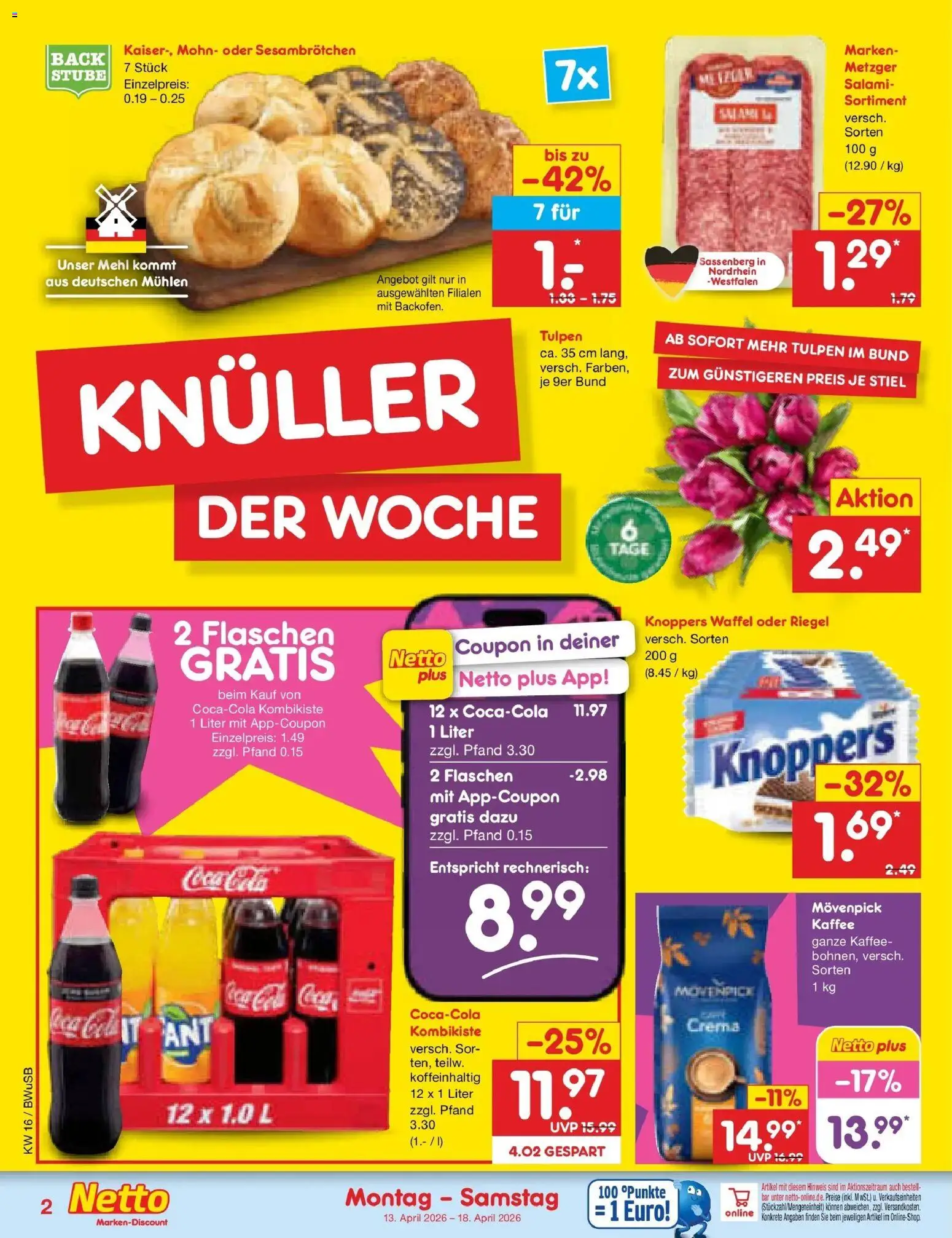 Netto Marken-Discount Prospekt Stemwede-Dielingen	 – gültig ab 13.04.2026 | Seite: 2 | Produkte: Kaffee, Movenpick kaffee, Knoppers, Salami