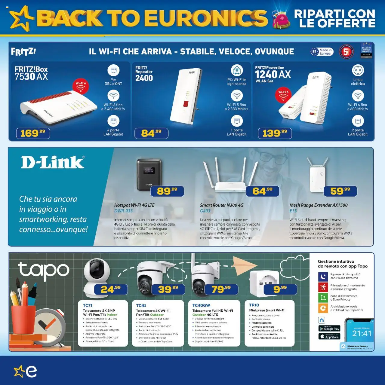 Volantino Euronics del 21.08.2025 | Pagina: 16 | Prodotti: Router, Range extender, Acqua, The