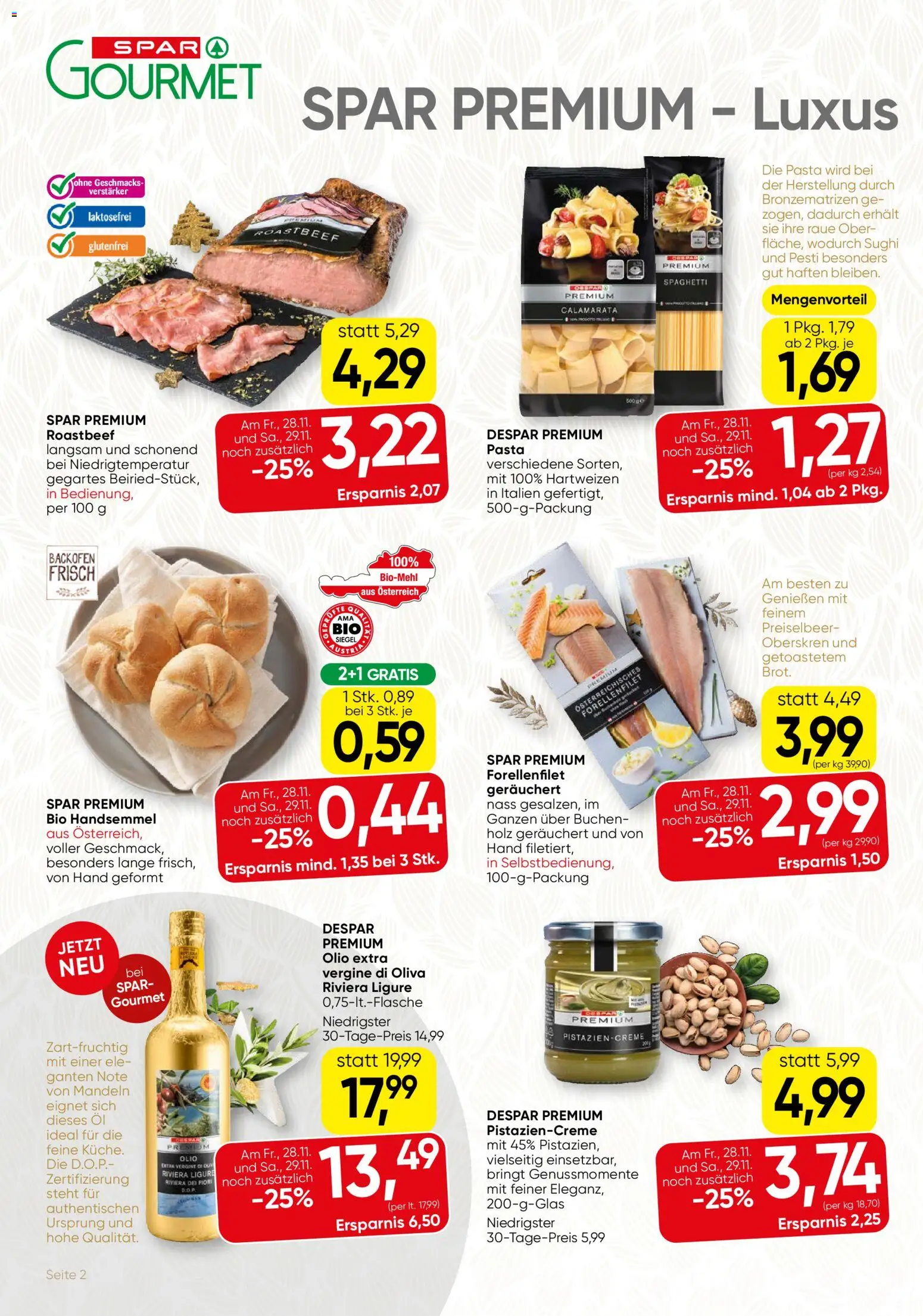 SPAR Gourmet Flugblatt gültig ab 27.11.2025 | Seite: 2 | Produkte: Pasta, Cage de football, Hajdina liszt, Öl