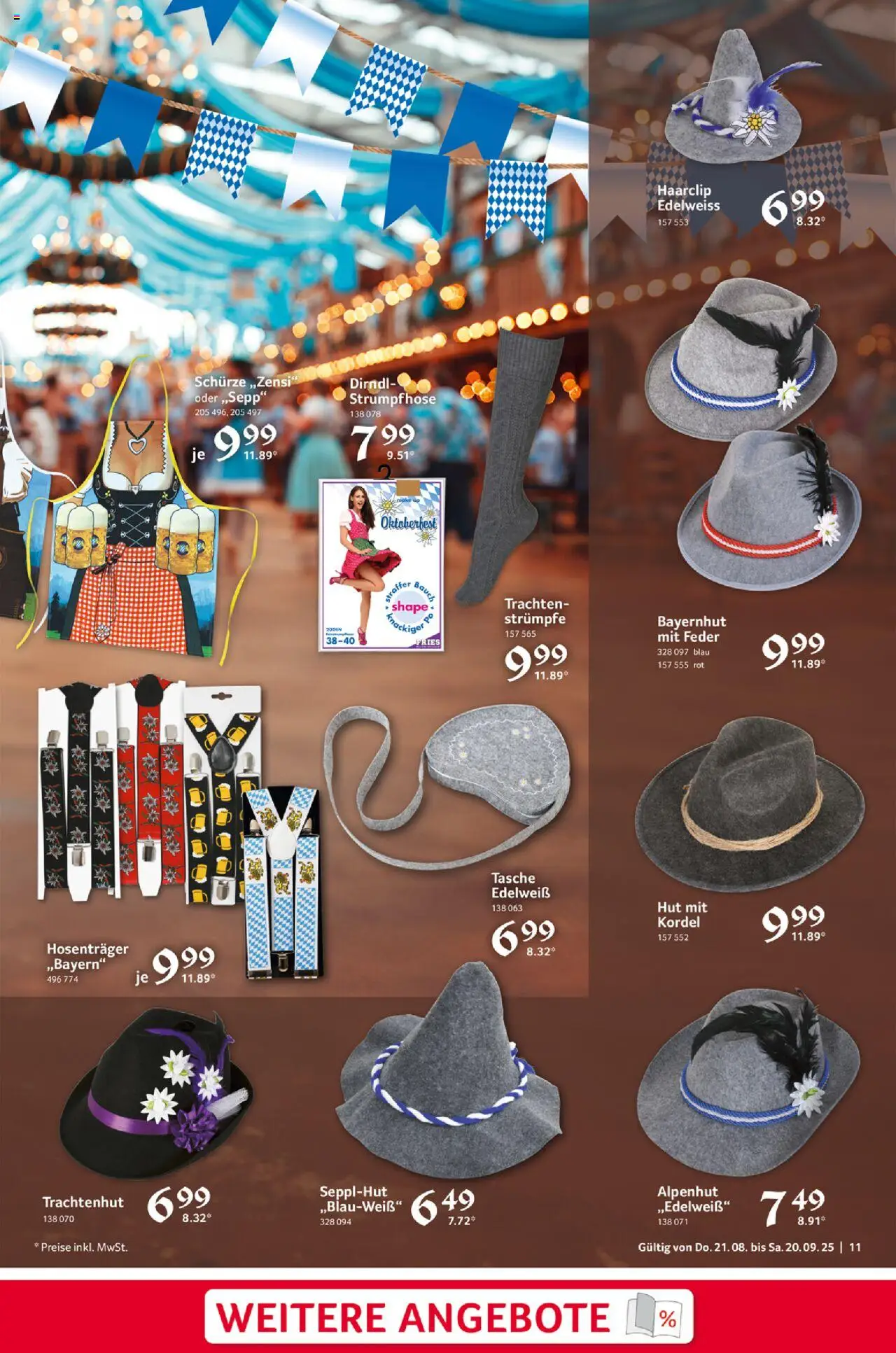 Selgros Gaudi-Wochen - gültig ab dem 21.08.2025 | Seite: 11 | Produkte: Strümpfe, Tasche, Hut, Strumpfhose
