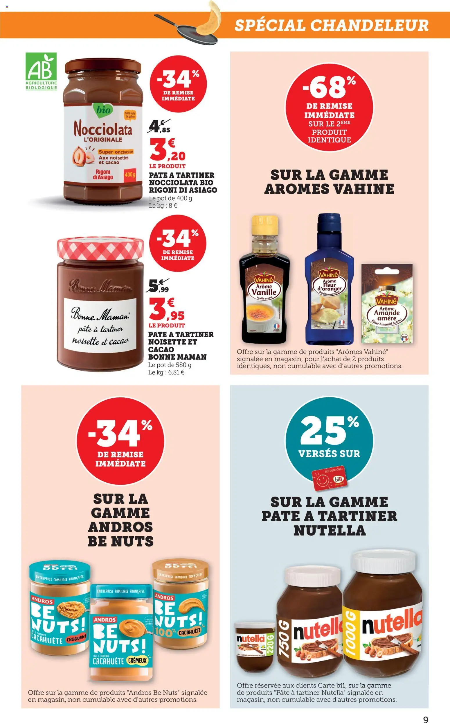 {H1} | Page: 9 | Produits: Amande, Cacahuète, Noisette, Nutella