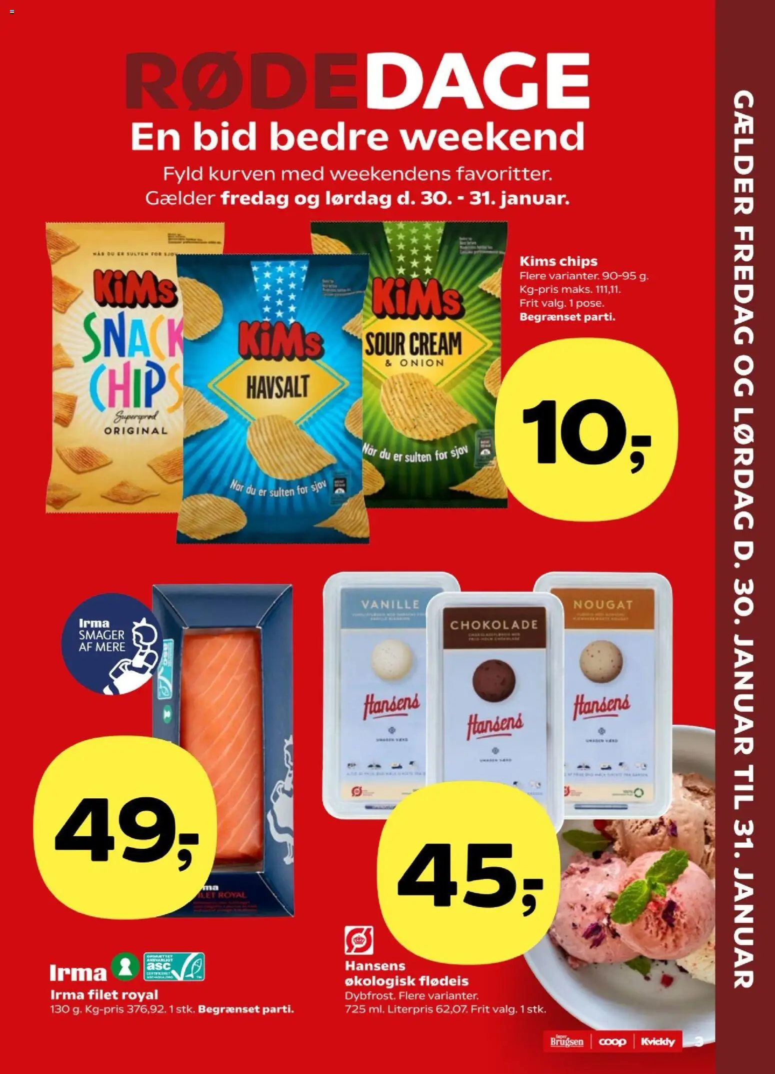 Super Brugsen tilbudsavis – gyldig fra 30.01.2026 | Side: 3 | Produkter: Chokolade, Chips, Flødeis, Nougat