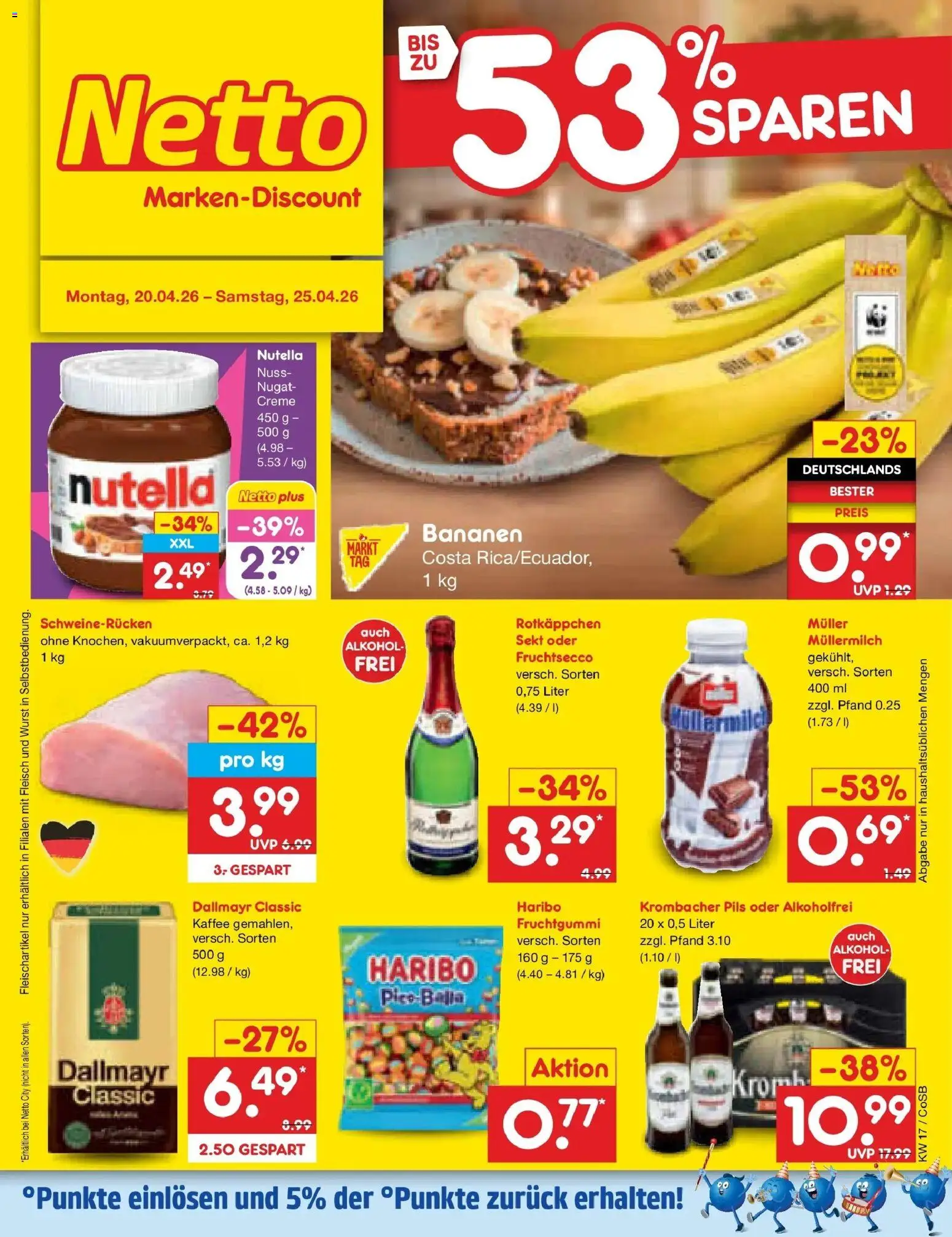 Netto Marken-Discount Prospekt Bitterfeld-Wolfen	 – gültig ab 20.04.2026 | Seite: 1 | Produkte: Bananen, Dallmayr, Wurst, Krombacher