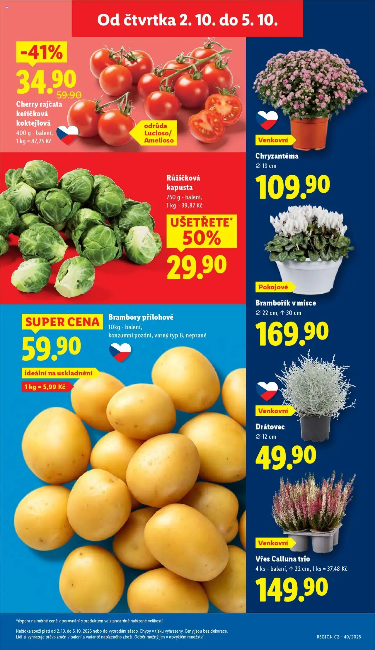 Lidl leták od 02.10.2025 | Strana: 13 | Produkty: Růžičková kapusta, Rajčata, Cherry rajčata, Brambory