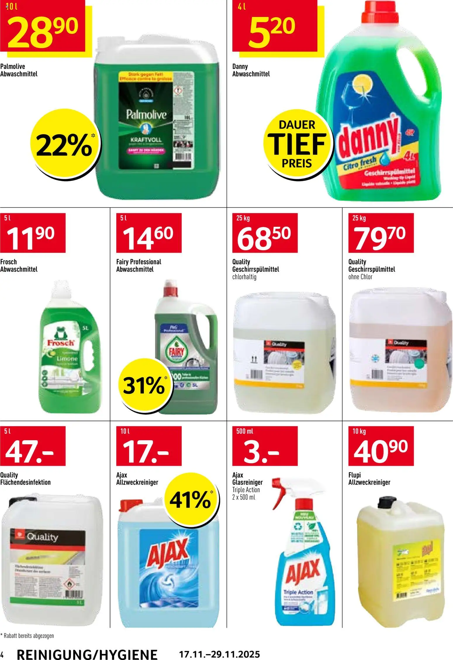 Prodega Aktionen Reinigung – gültig ab 17.11.2025 | Seite: 4 | Produkte: Geschirrspülmittel