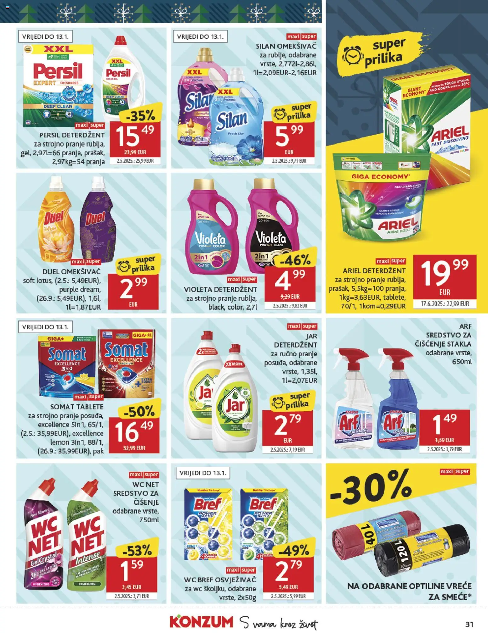 Konzum katalog | vrijedi od 27.12.2025 | Stranica: 31 | Proizvodi: Deterdžent, Somat, Violeta, Ariel