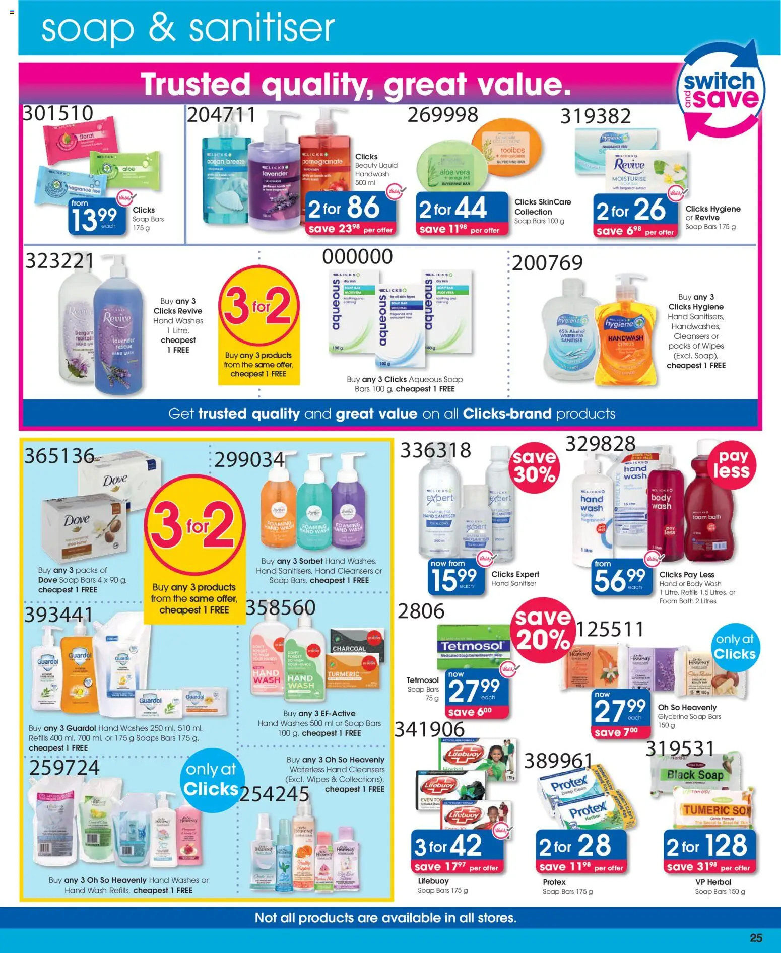 New Clicks catalogue – valid from 13.01.2026 | Page: 25 | Products: Handwash, Hand sanitizer, Switch, Sanitiser