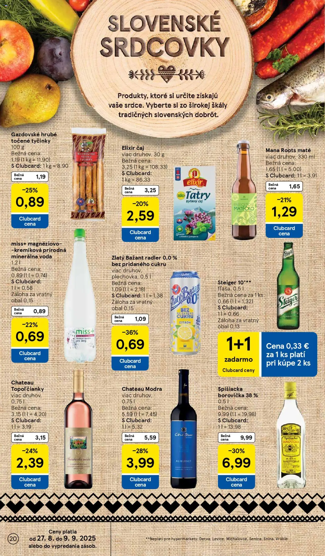 Tesco Hypermarket - leták │ platný od 27.08.2025 | Strana: 20 | Produkty: Čaj, Borovička, Radler, Zlatý Bažant