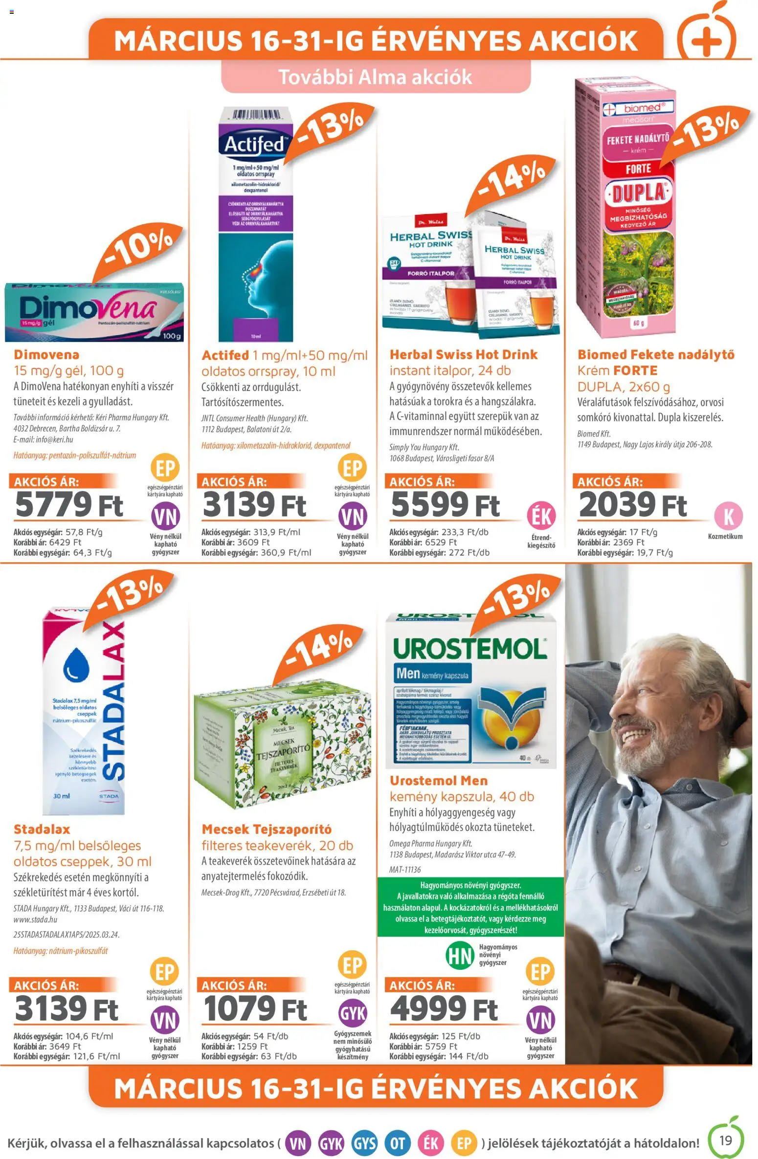 Alma Gyógyszertárak akciós ujság - amely érvényes a következő dátumtól: 01.03.2026 | Oldal: 19 | Termékek: Alma, Gyógyszerek, Italpor