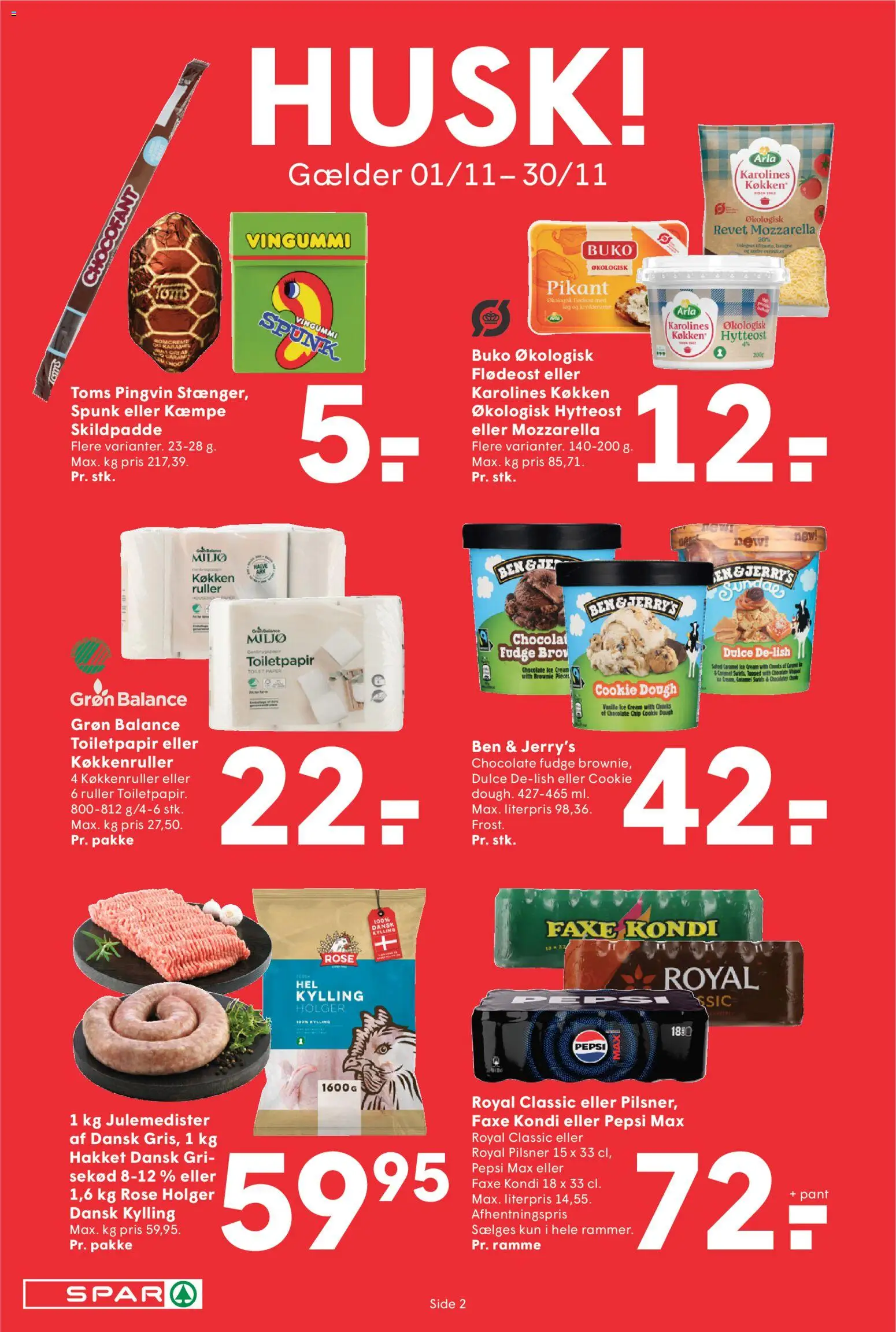 Spar tilbudsavis – gyldig fra 31.10.2025 | Side: 2 | Produkter: Hytteost, Løg, Mozzarella, Pepsi Max