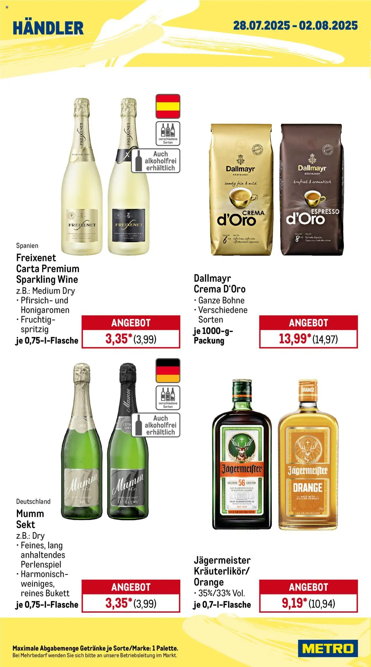 Metro Wochen-Angebote Händler - gültig ab dem 28.07.2025 | Seite: 2 | Produkte: Freixenet, Sekt, Jägermeister, Pfirsich
