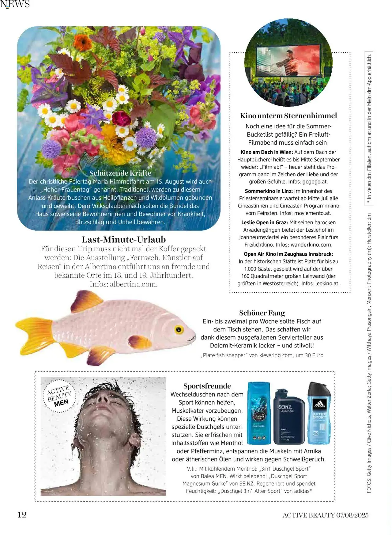 dm drogerie markt Active Beauty Magazin 07-08/2025 gültig ab 03.07.2025 | Seite: 12 | Produkte: Koffer, Tisch, Duschgel, Fisch