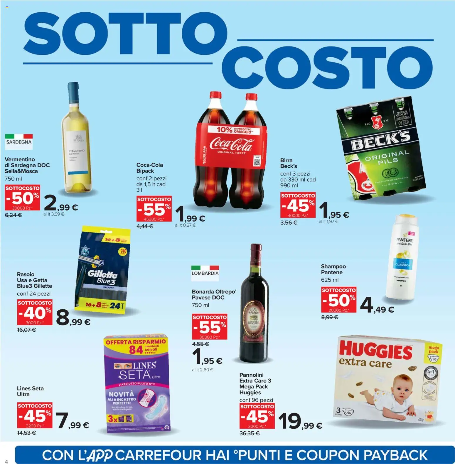 Volantino Carrefour del 07.11.2025 | Pagina: 4 | Prodotti: Shampoo, Pannolini, Rasoio, Birra