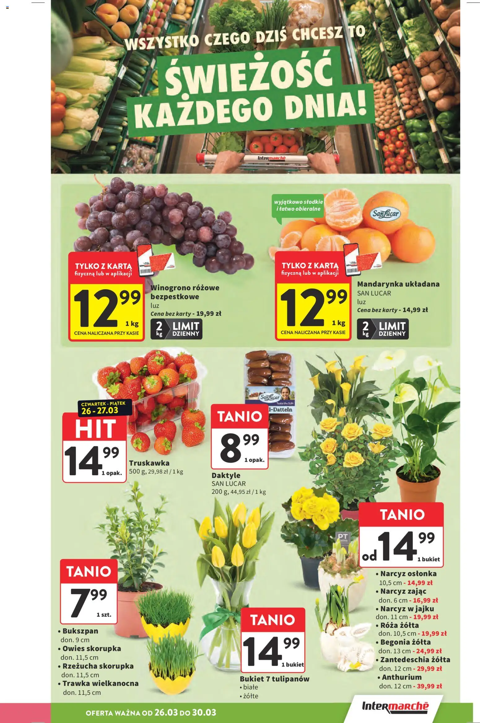 Intermarche gazetka od 26.03.2026 | Strona: 15 | Produkty: Karta, Daktyle, Winogrono, Rzeżucha