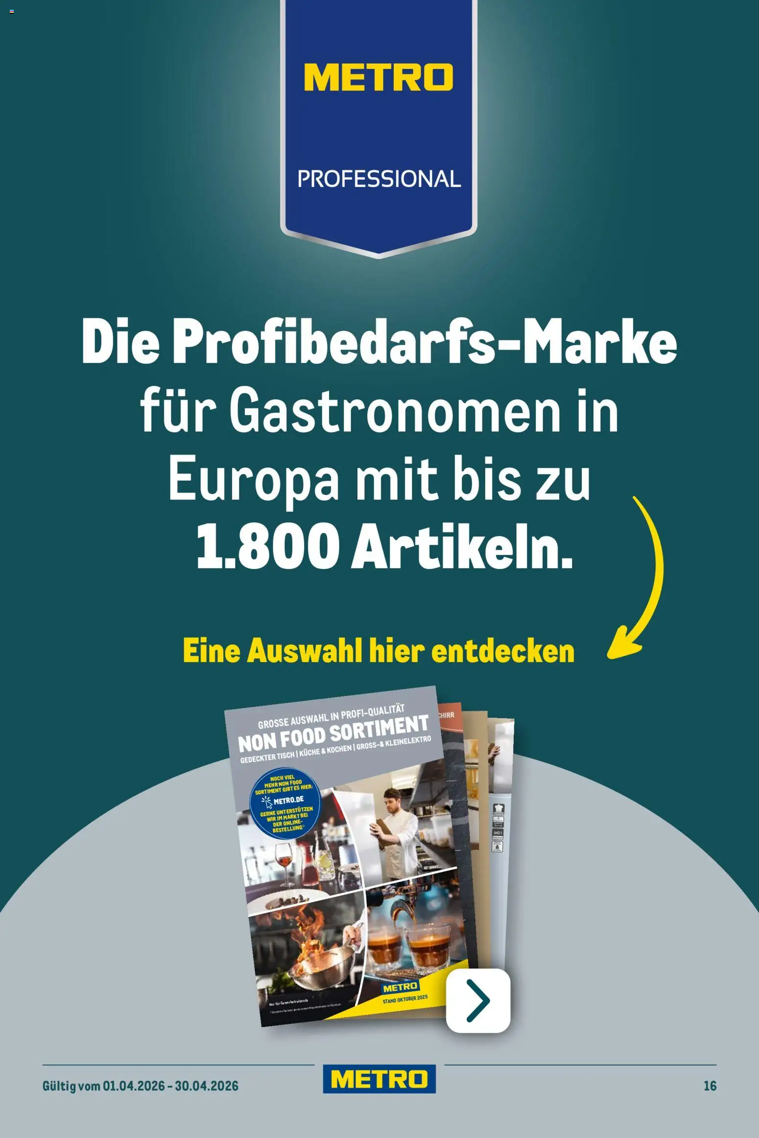 Metro Professional Non-Food Flyer – gültig ab 01.04.2026 | Seite: 16 | Produkte: Tisch, Küche