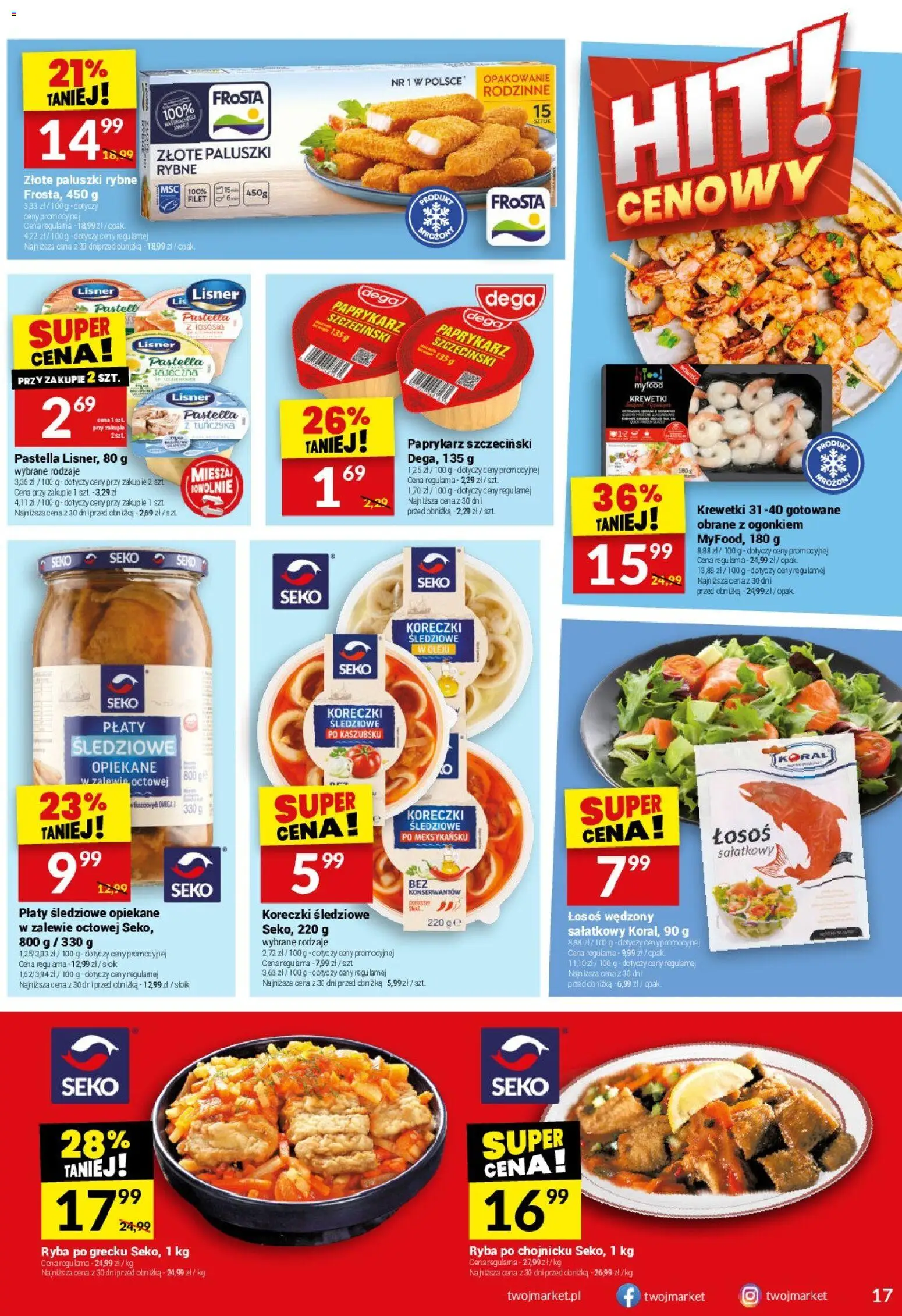 Twój Market Gazetka od 14.01.2026 | Strona: 17 | Produkty: Łosoś wędzony, Krewetki, Ryba po grecku, Paluszki