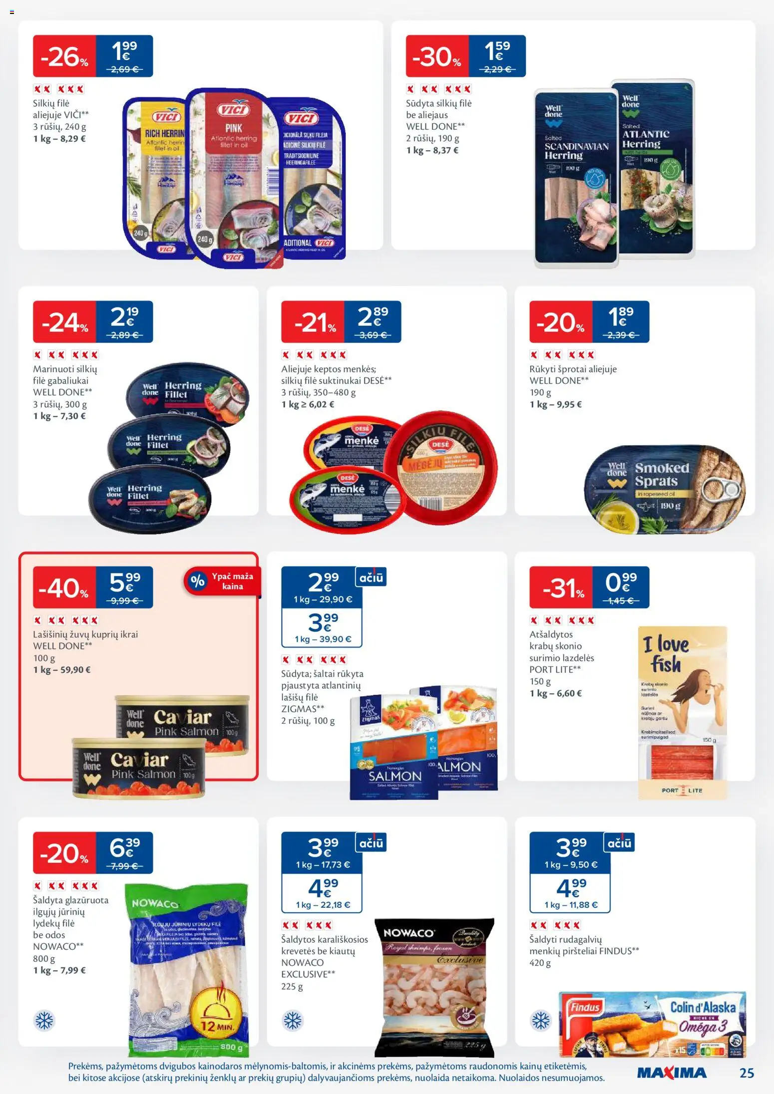 MAXIMA akcijos nuo 06.01.2026 | Puslapis: 25 | Prekių: Silkių filė, Lašišų filė, Ikrai
