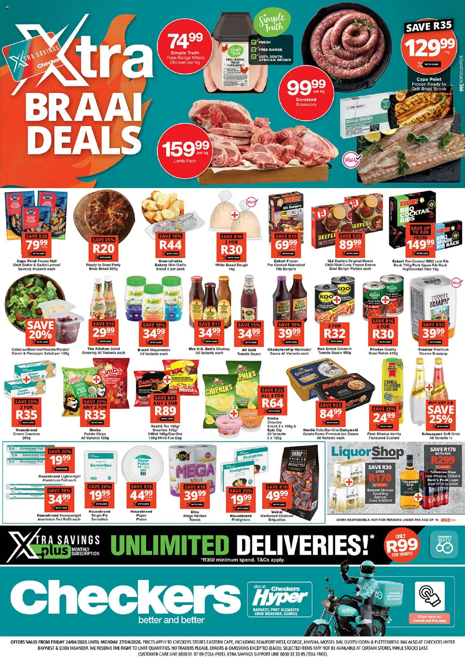 New Checkers catalogue – valid from 24.04.2026 | Page: 1 | Products: Bag, Ribs, Burgers, Touca de banho