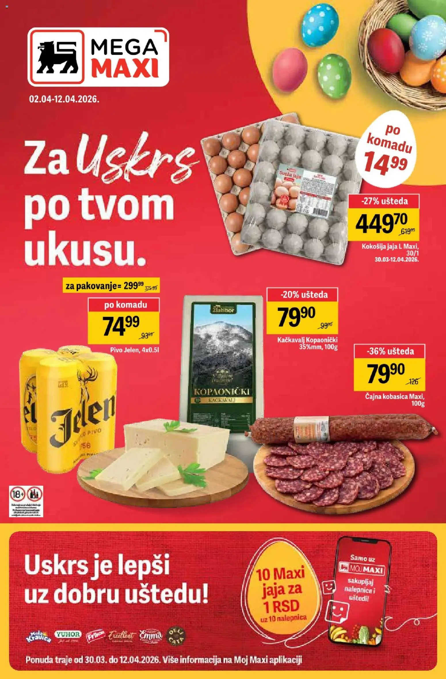 Mega Maxi katalog - važi od 02.04.2026 | Strana: 1 | Proizvode: Pakovanje, Kačkavalj, Jaja, Pivo