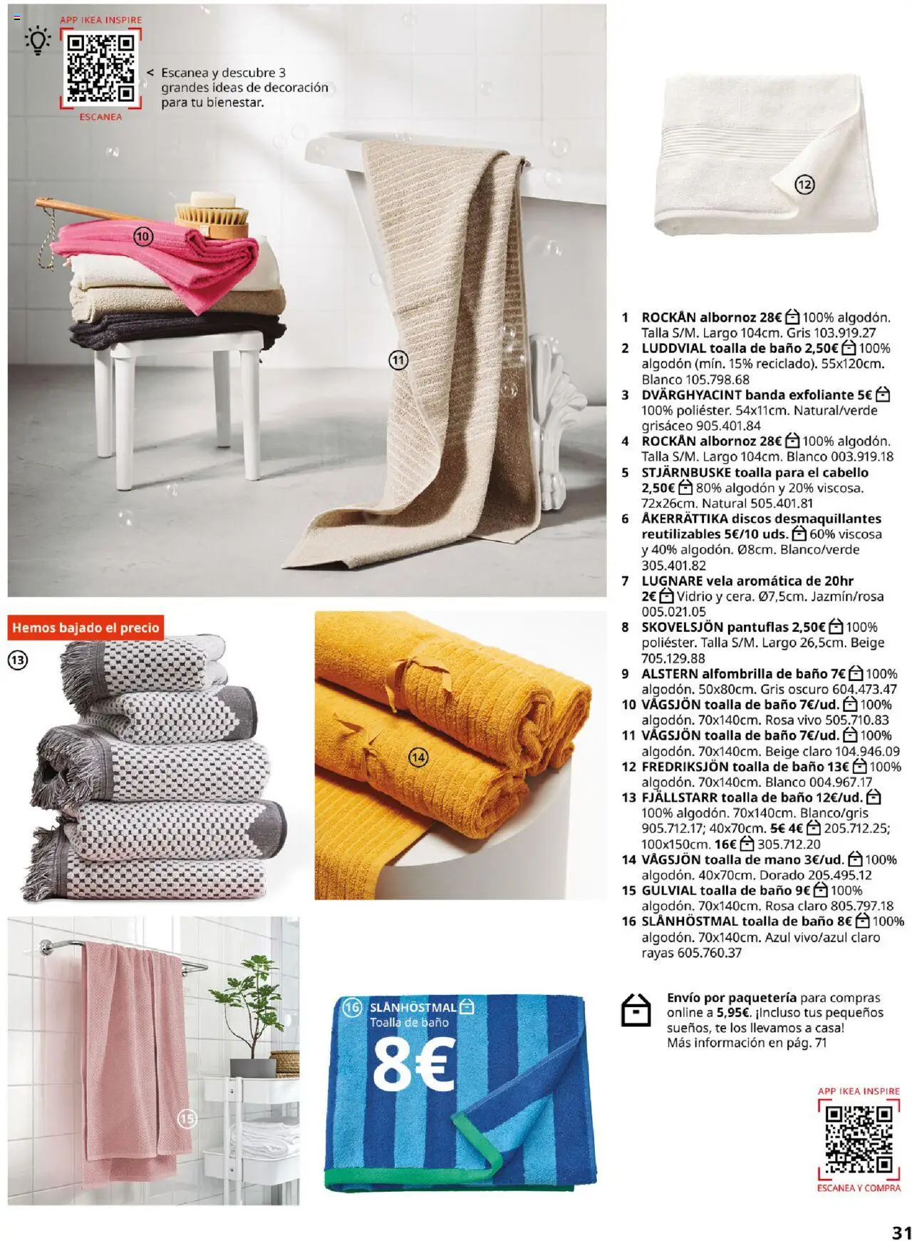 Catálogo IKEA Accesorios y decoración │ válido desde el 04.02.2025 | Página: 31 | Productos: Toalla de baño, Pantuflas, Té, Vela