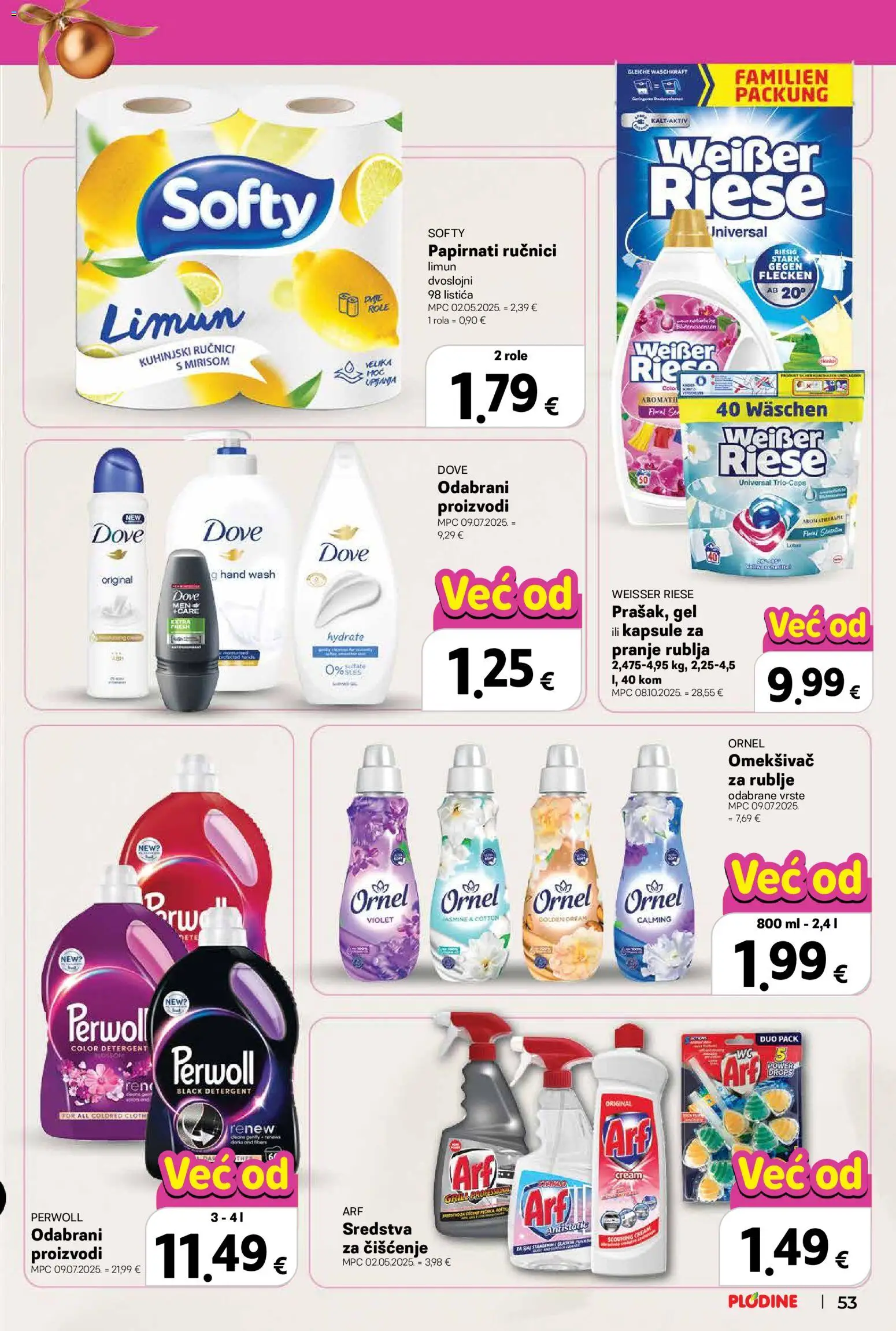 Plodine katalog | vrijedi od 11.12.2025 | Stranica: 53 | Proizvodi: Role, Papirnati ručnici, Limun, Dove