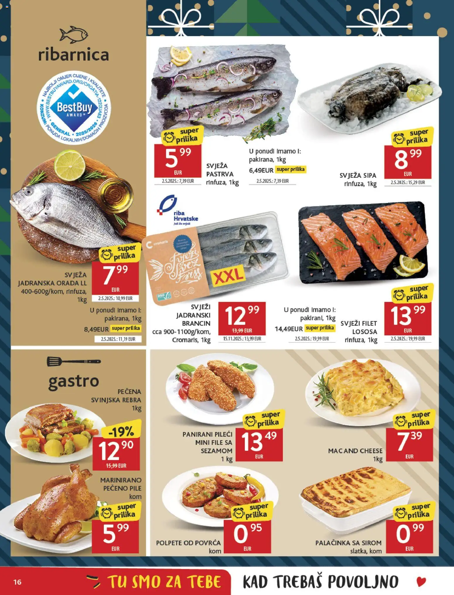 Konzum katalog | vrijedi od 26.11.2025 | Stranica: 16 | Proizvodi: Pastrva, Sipa, Brancin, Pečeno pile