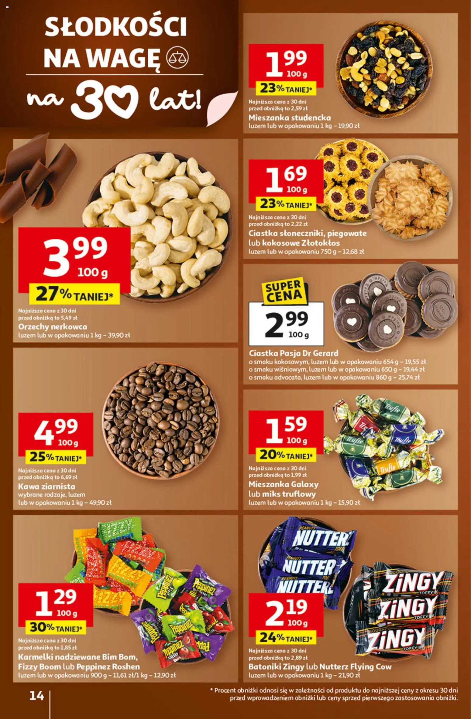 Auchan Gazetka - 30 Lat Hipermarket od 22.01.2026 | Strona: 14 | Produkty: Kawa ziarnista, Kawa, Ciastka, Orzechy