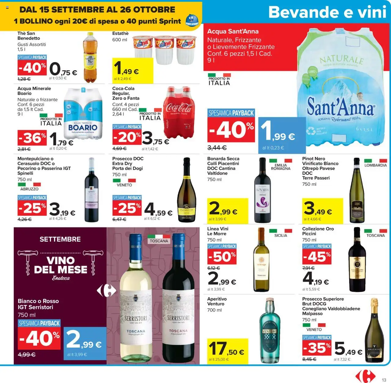 Volantino Carrefour del 15.09.2025 | Pagina: 13 | Prodotti: Prosecco, Vino, The, Pecorino
