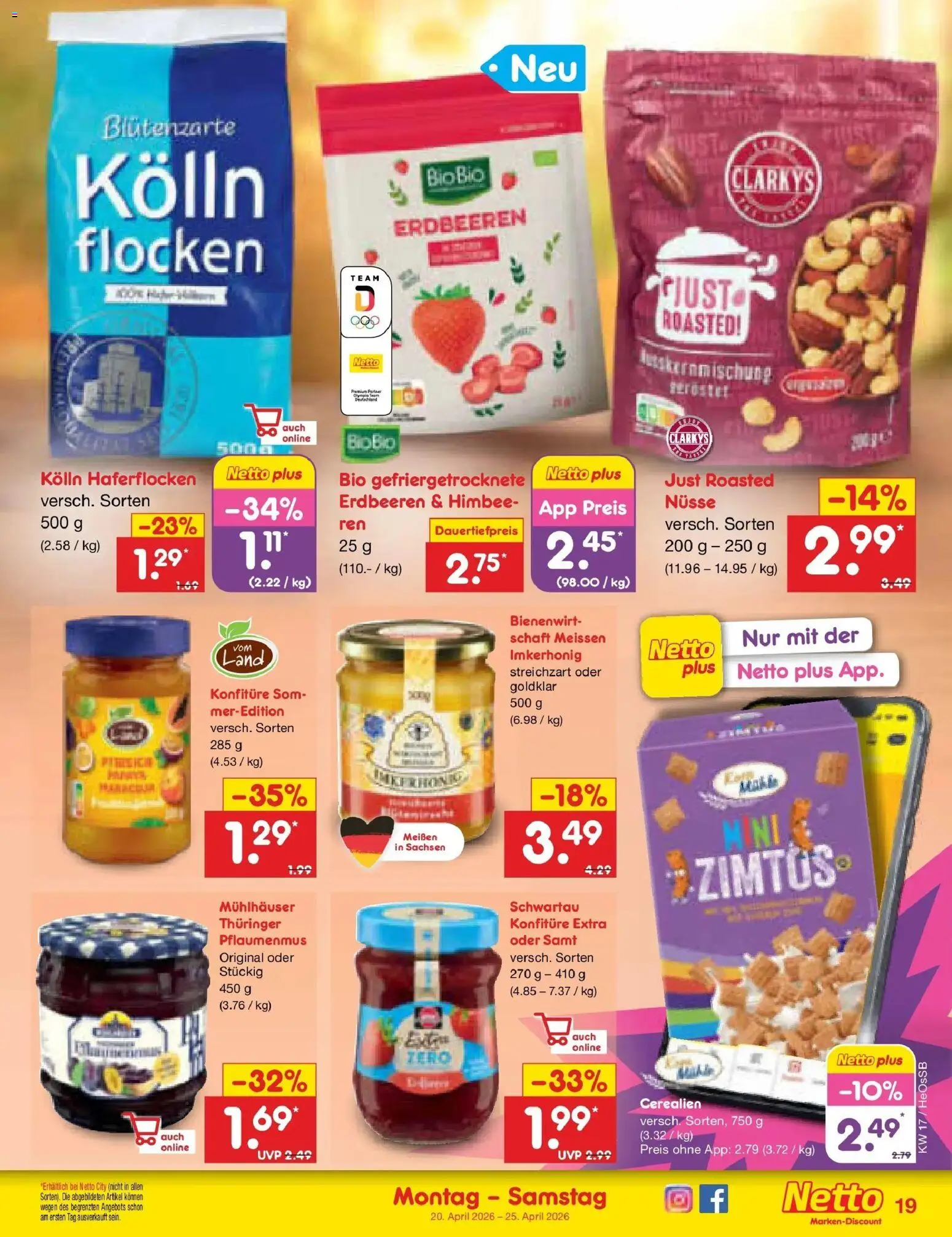 Netto Marken-Discount Prospekt Kröpelin	 – gültig ab 20.04.2026 | Seite: 21 | Produkte: Kolln haferflocken, Kolln, Erdbeeren, Flocken