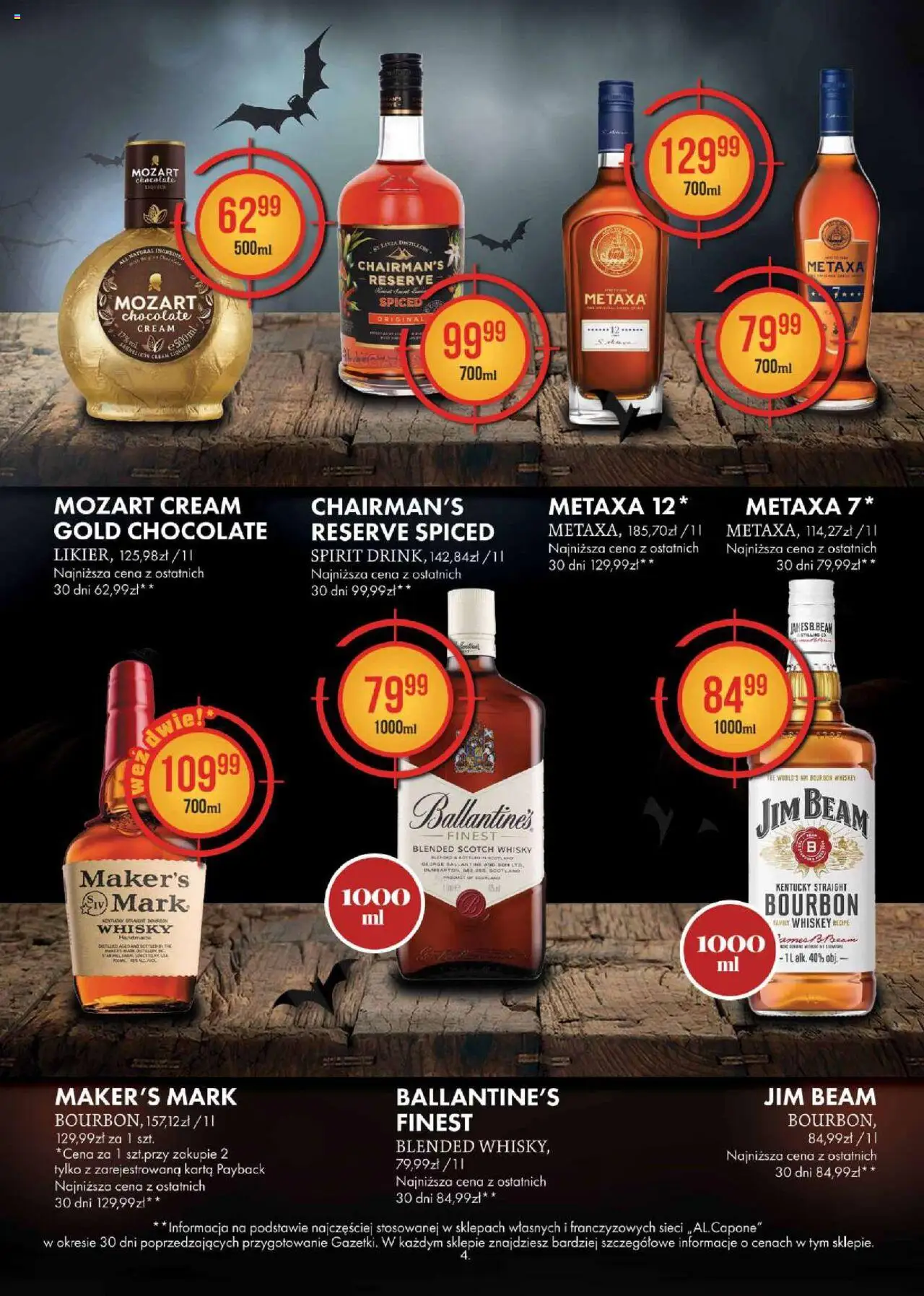 Al.Capone Gazetka od 13.10.2025 | Strona: 4 | Produkty: Bourbon, Metaxa, Whisky, Sól