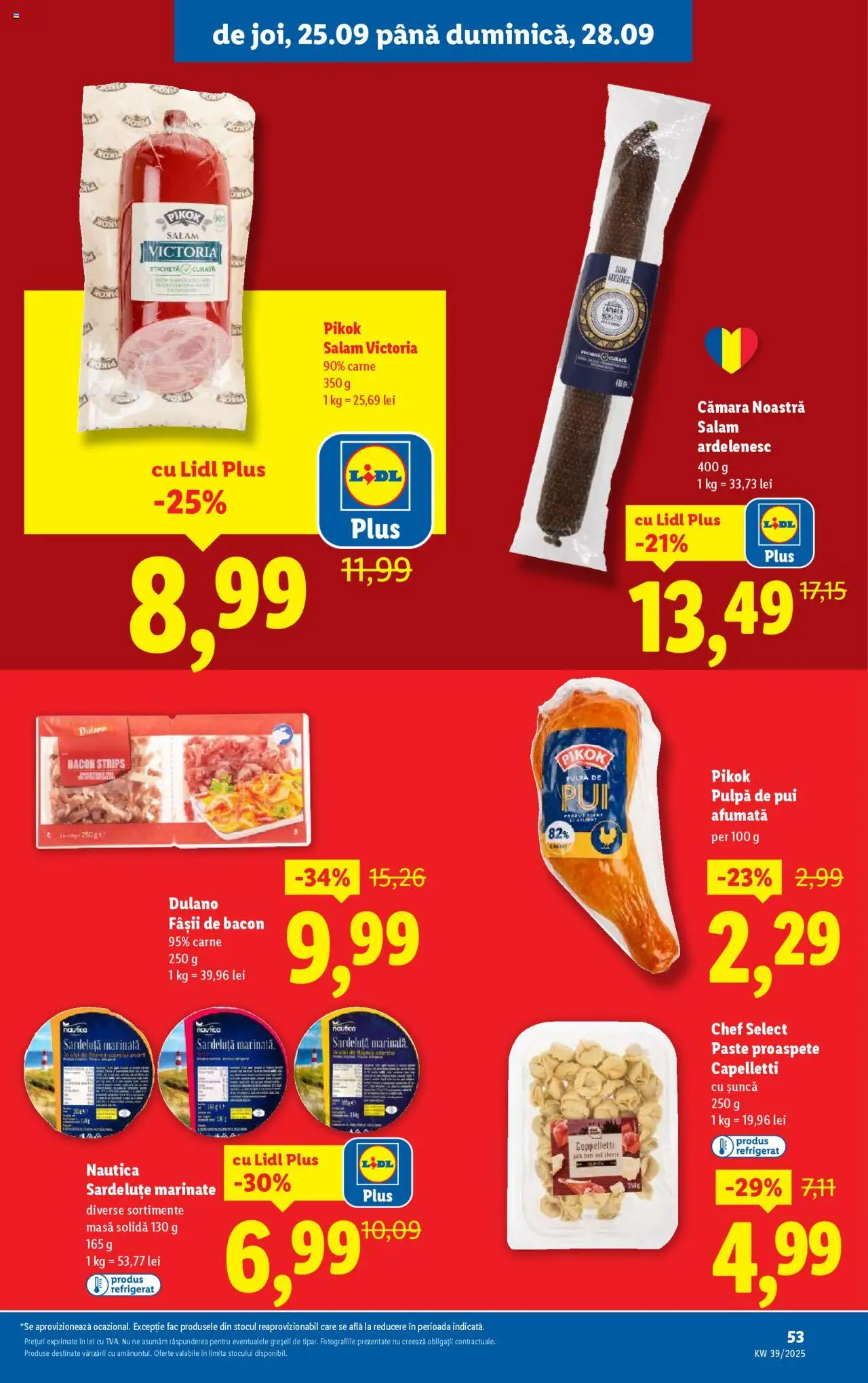 Noul catalog Lidl – valabil de la 22.09.2025 | Pagină: 53 | Produse: Masă, Salam, Șuncă, Paste