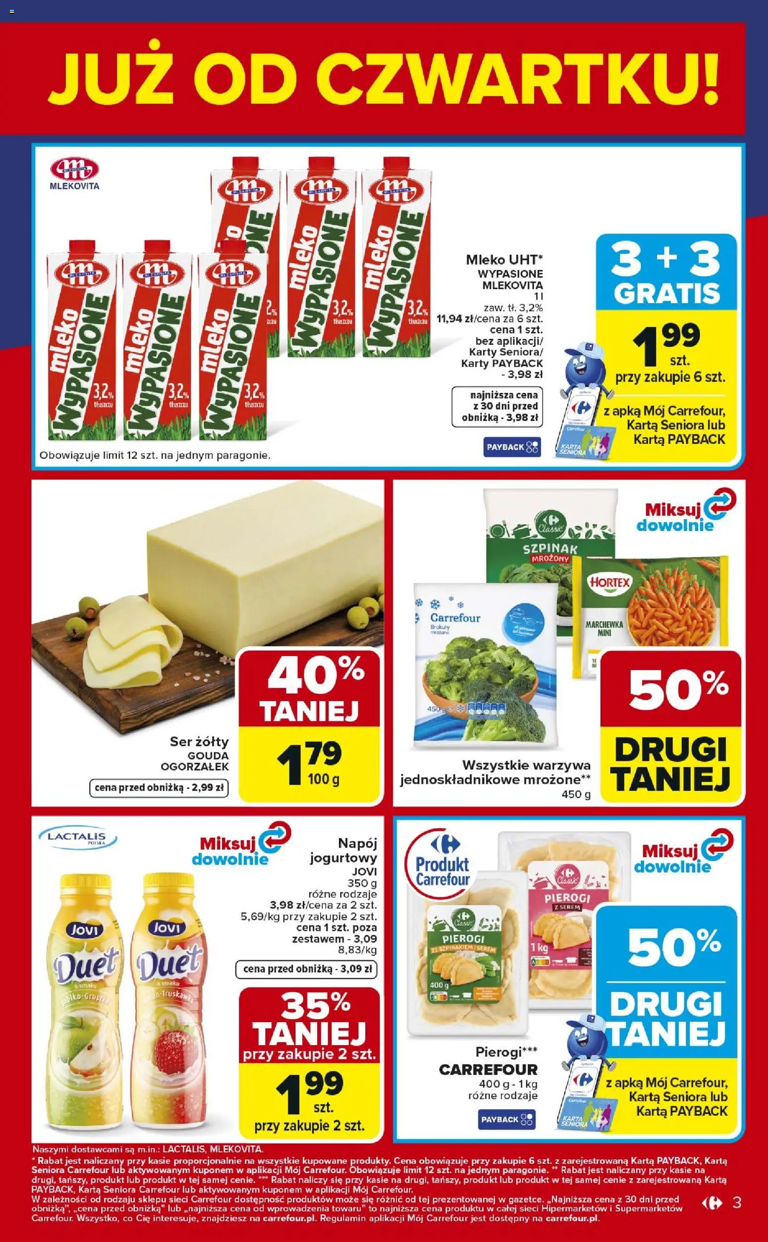 Carrefour Gazetka - Weekend okazji od 26.02.2026 | Strona: 3 | Produkty: Ser żółty, Pierogi, Ser, Warzywa
