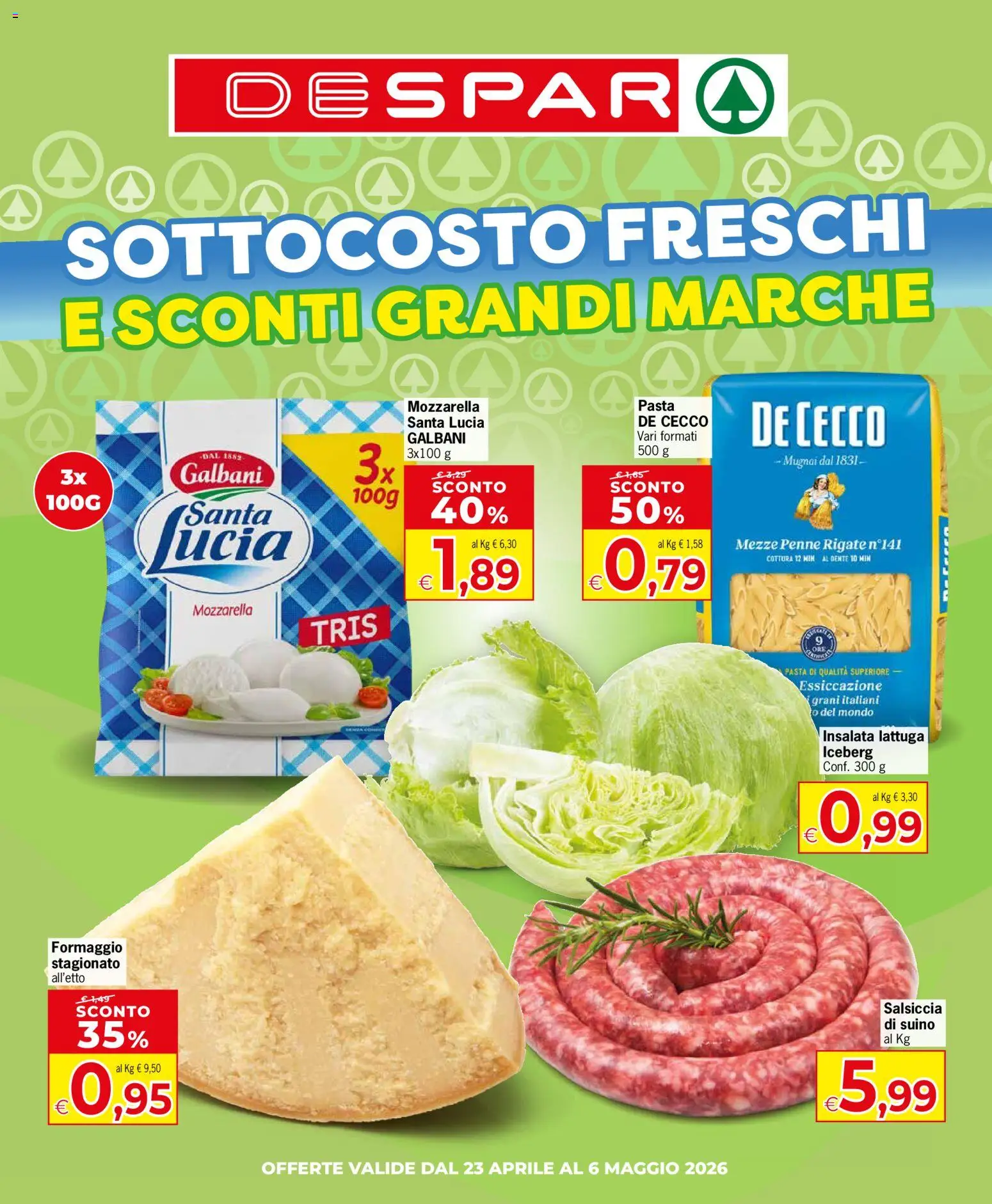 Volantino Despar del 23.04.2026 | Pagina: 1 | Prodotti: Insalata, Mozzarella, Salsiccia, Penne