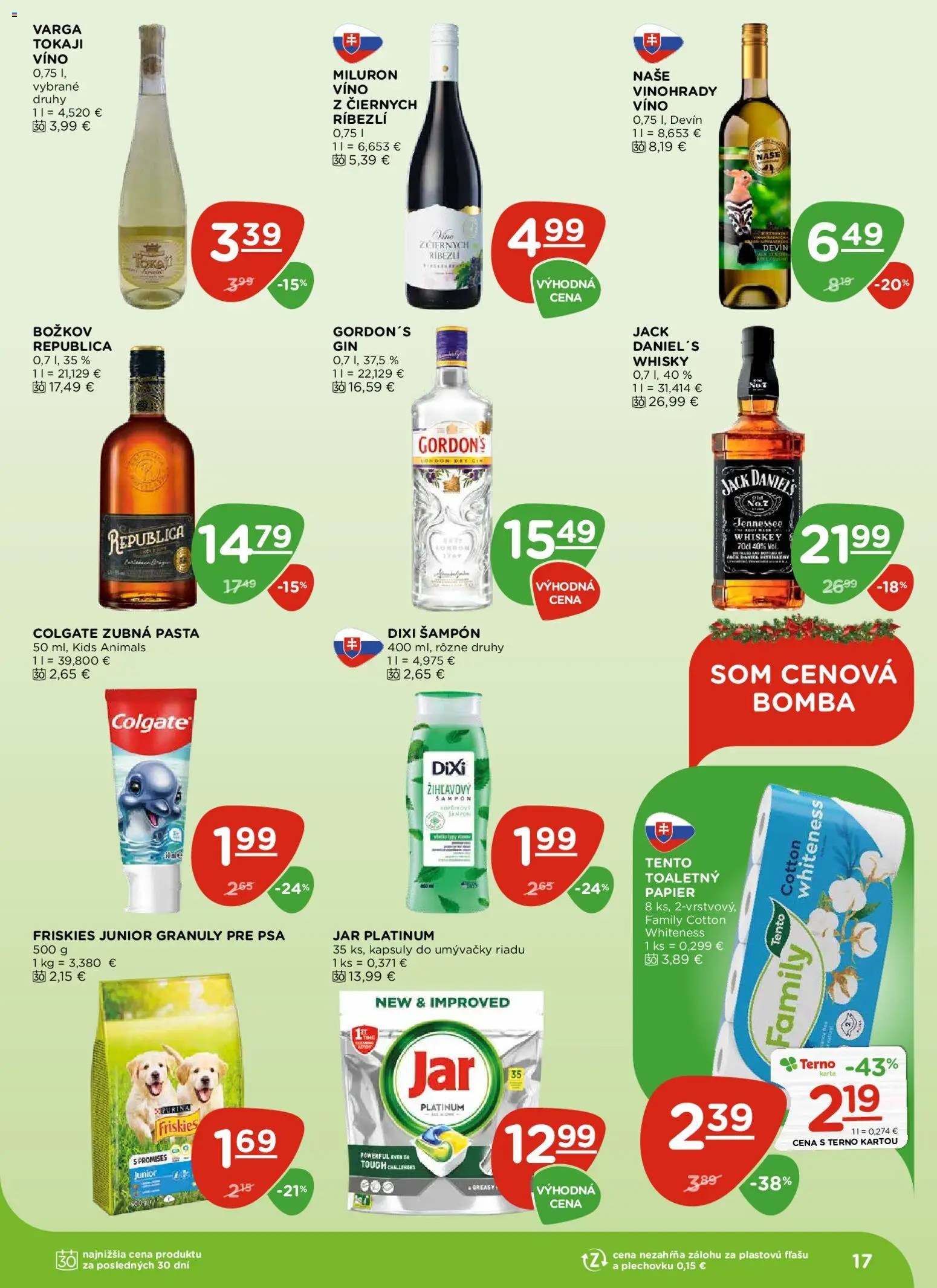 Nové Terno akcie – leták je platný od 18.12.2025 | Strana: 17 | Produkty: Božkov, Republica, Kapsuly do umývačky riadu, Jack Daniel's